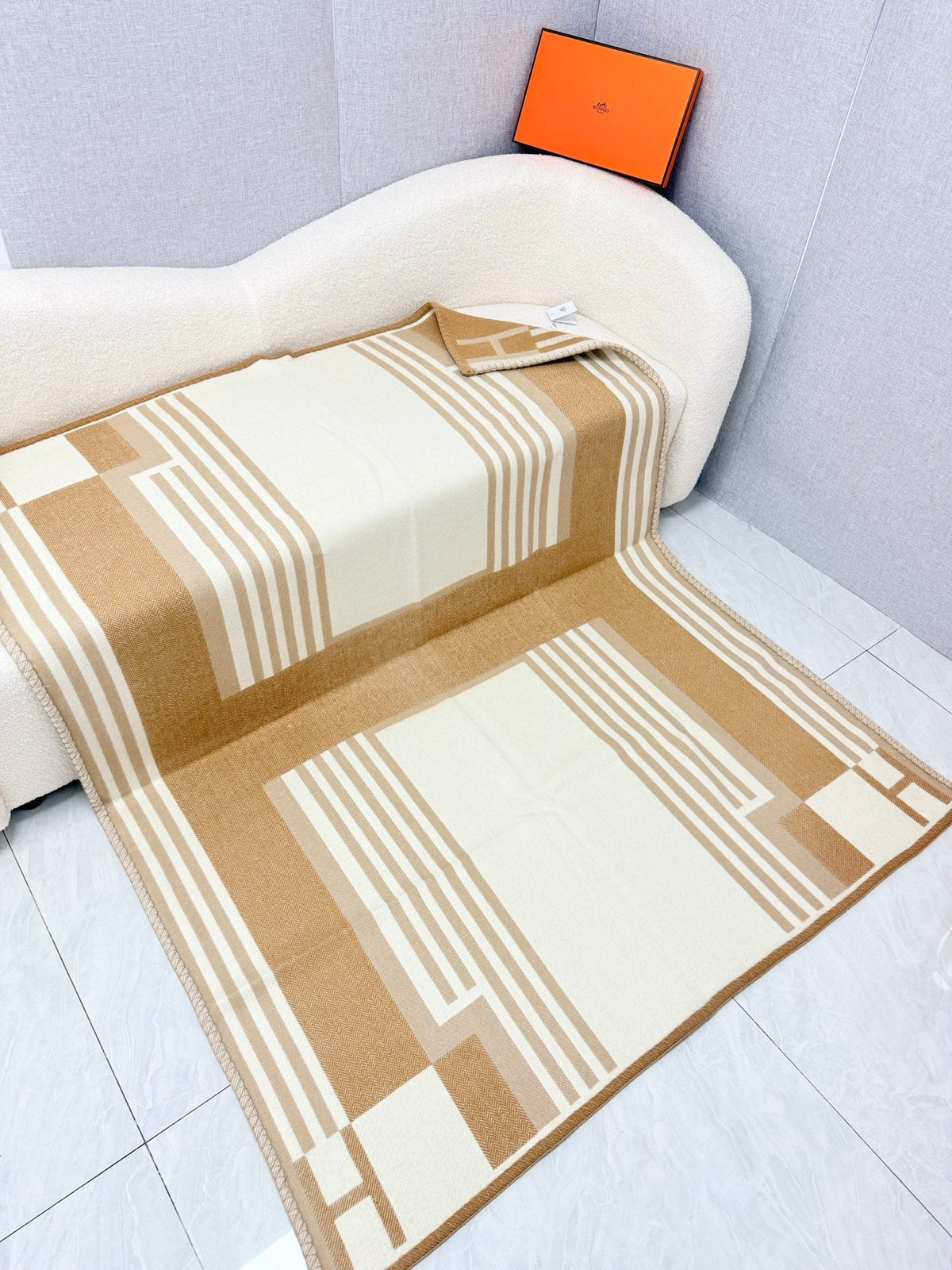 Hermes 26s Ithaque Blanket 135x175cm Camel Wool 528155