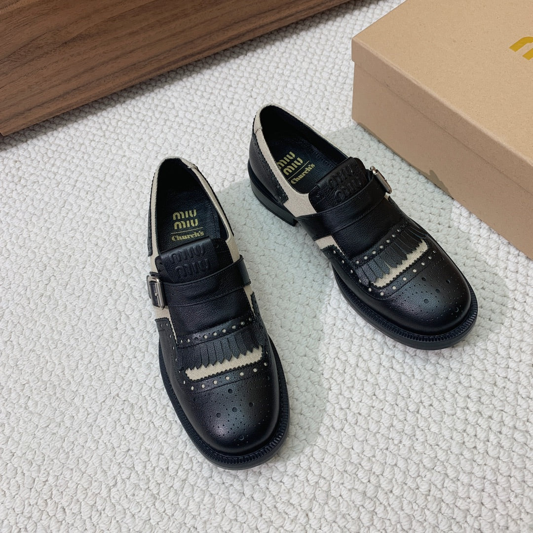 Miu Oxford Shoes Black Mix Cream Cowhide