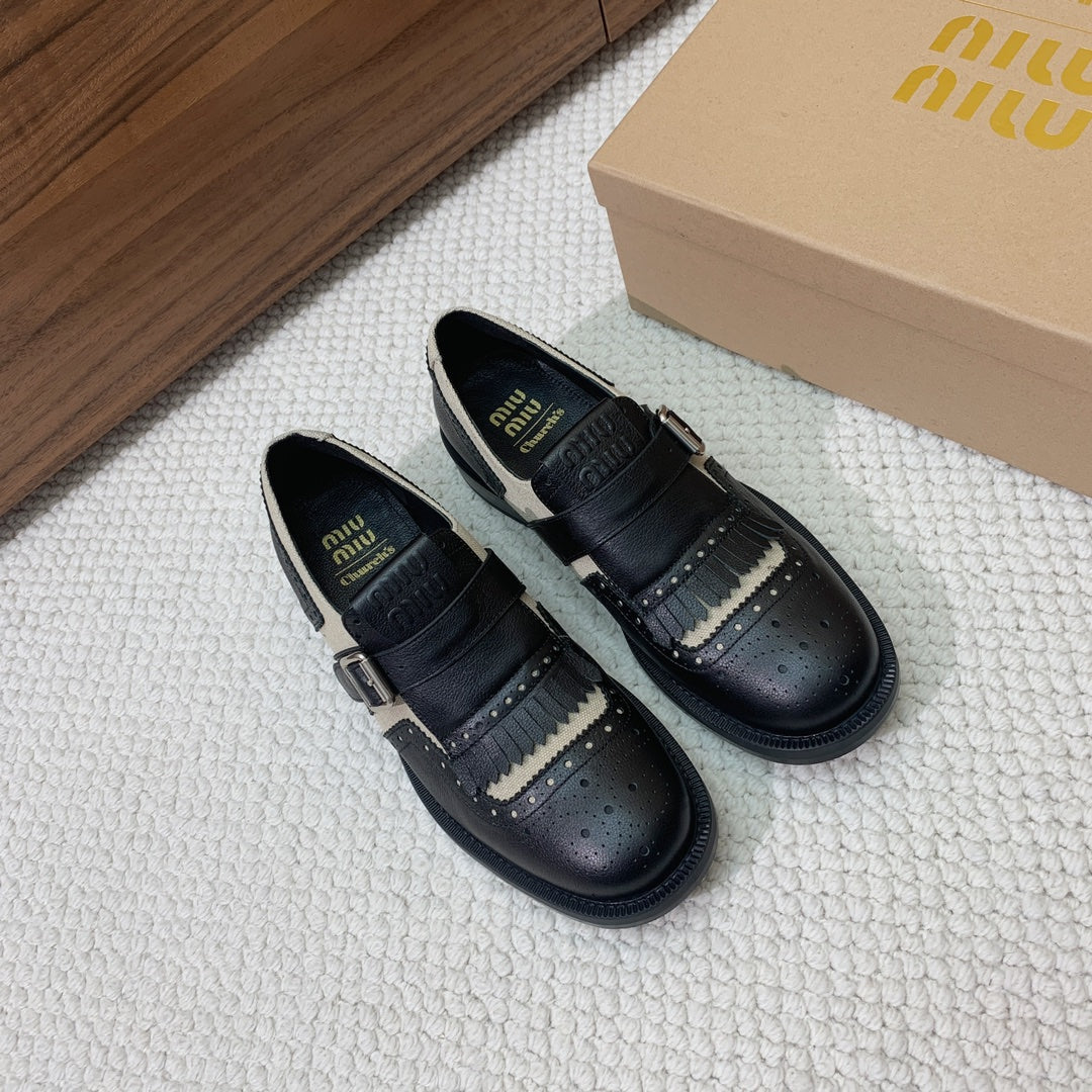 Miu Oxford Shoes Black Mix Cream Cowhide