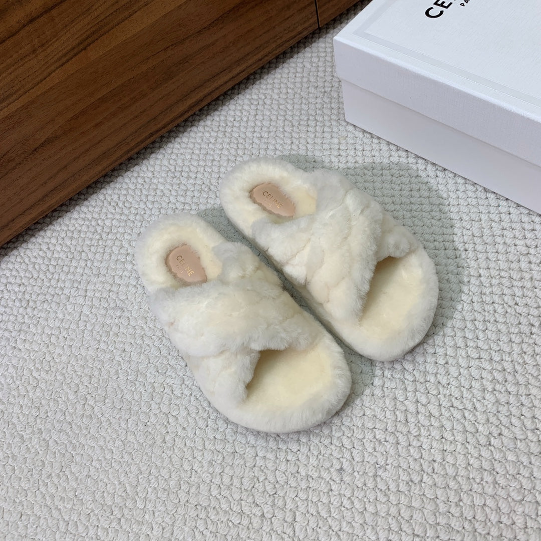 Celine 26s Cross-Strap Sandals In White Wool