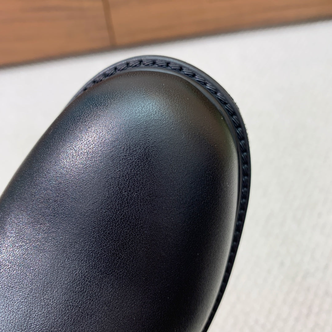 GG Riding Ankle Boots Black Monogram Embossed Cowhide 473642