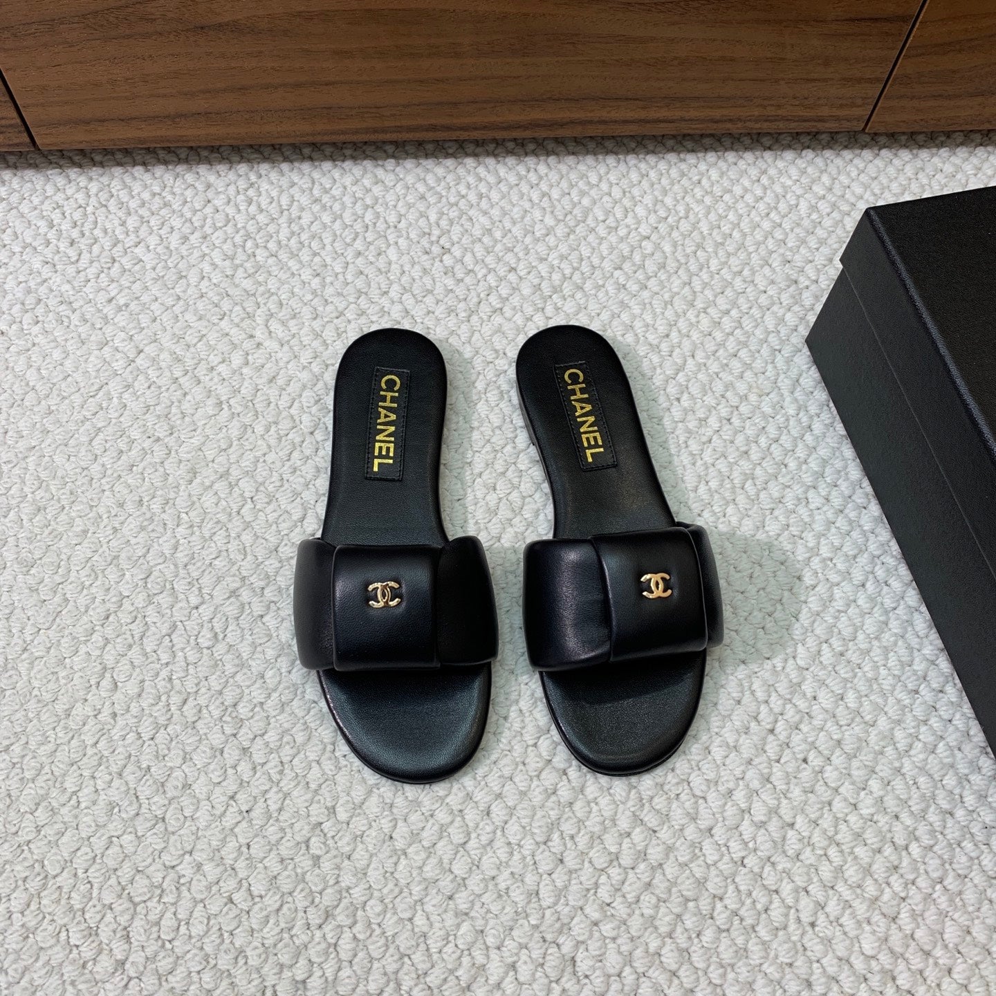 CC 26s Padded Sandals Black Lambskin 887952