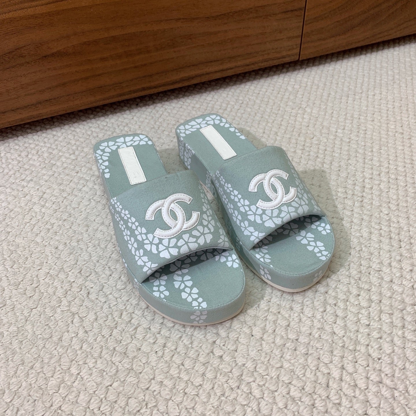 CC Platform Printed Slippers 4.5cm Dusty Teal Canvas 792622