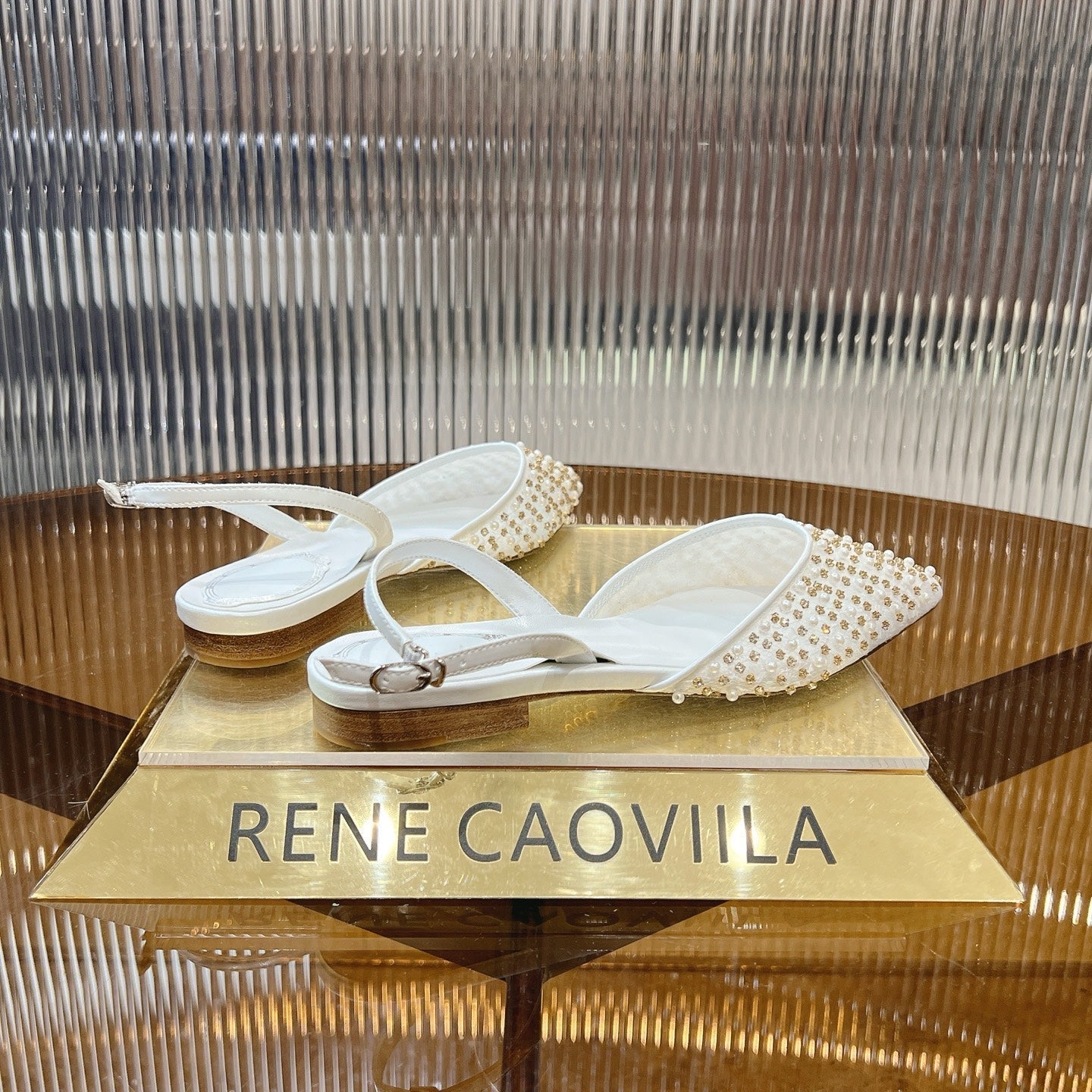 RC Slingback 1cm White Rhinestone Sheepskin 281983