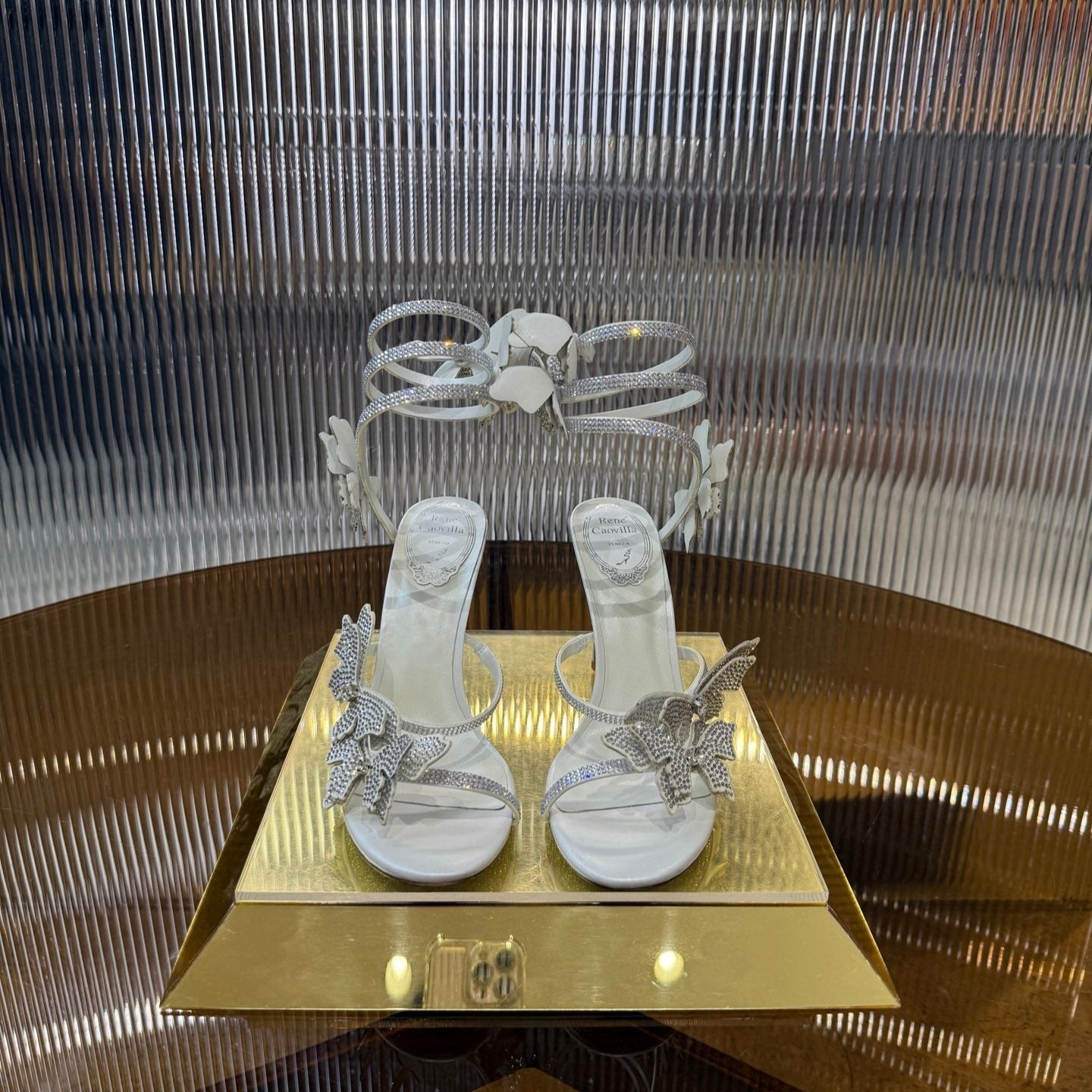 RC 25C Stiletto Sandals White Silk Rhinestone 275775