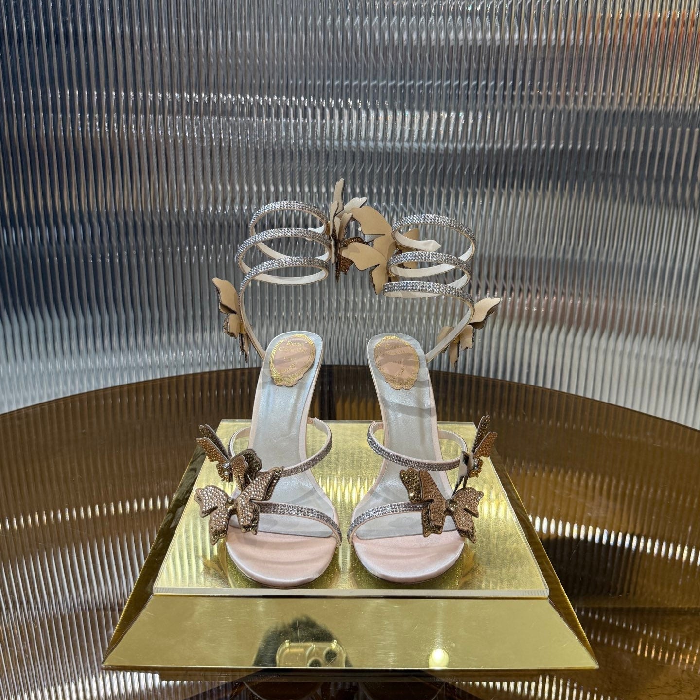 RC 25C Stiletto Sandals Champagne Silk Rhinestone 275777