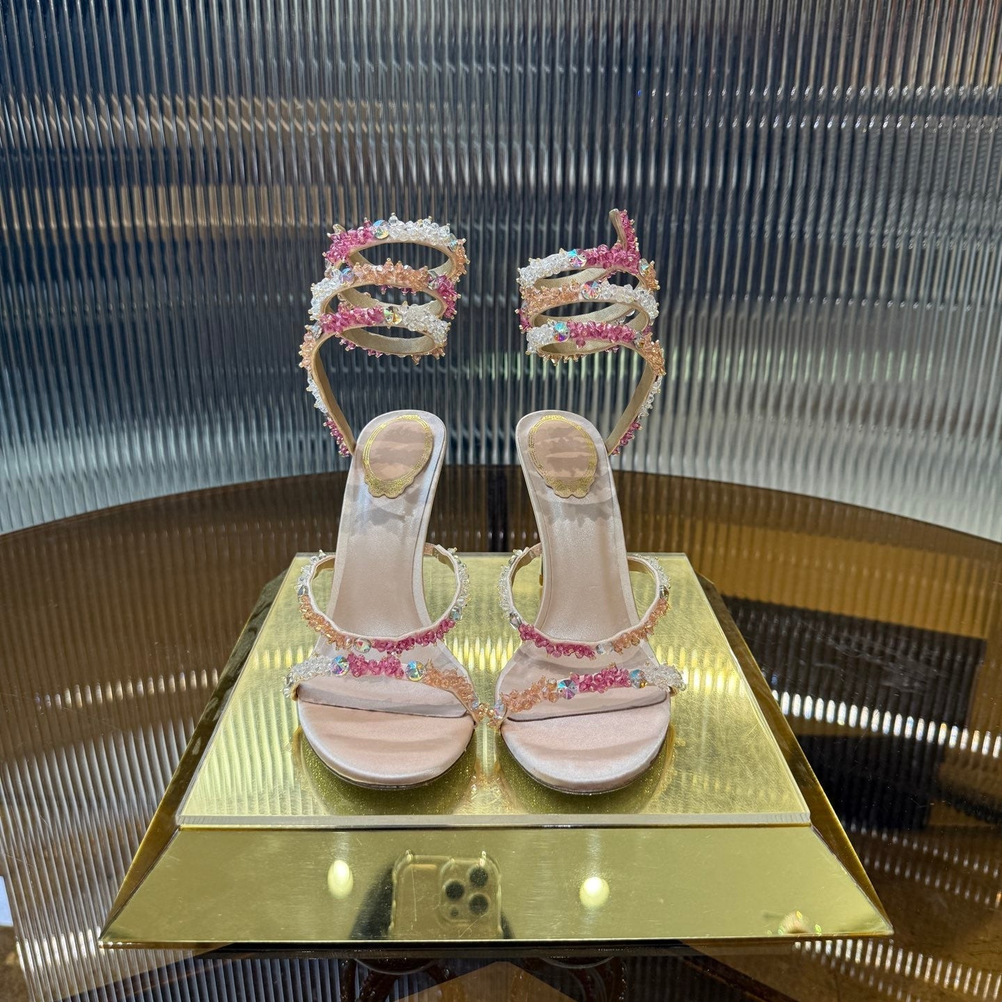 RC 25C Multicolor Diamond Sandals Pink Sheepskin Rhinestone 275781