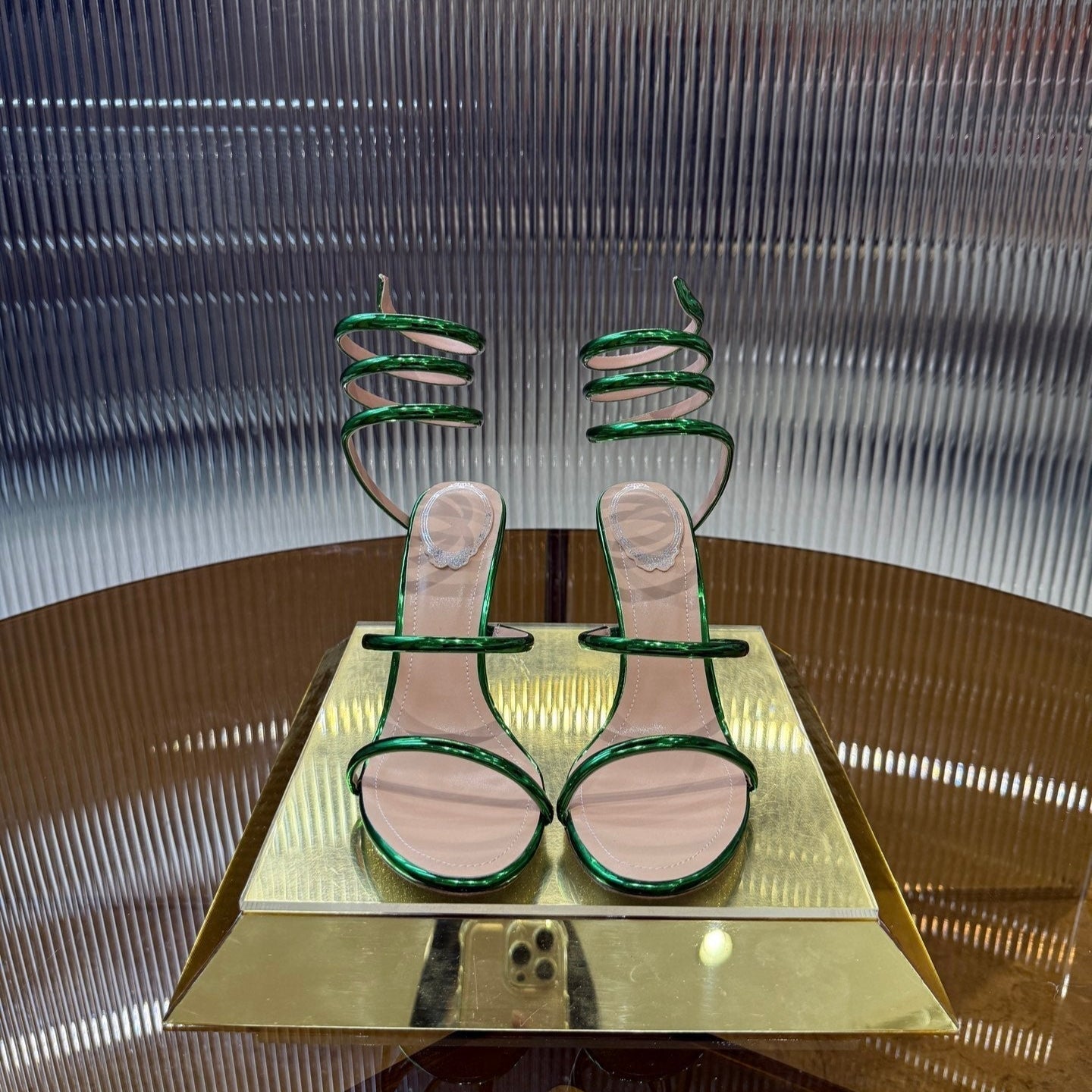 RC 25C Snake-Shaped Sandals 9.5cm Green Sheepskin 310627
