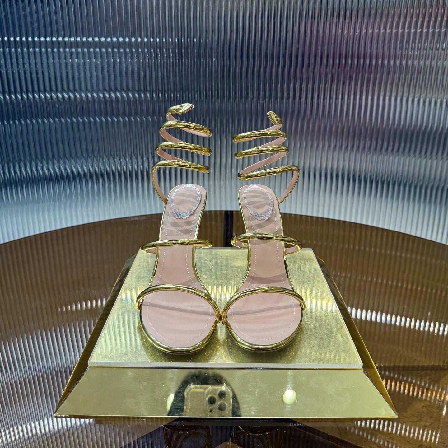 RC 25C Snake-Shaped Sandals 9.5cm Gold Sheepskin 310629