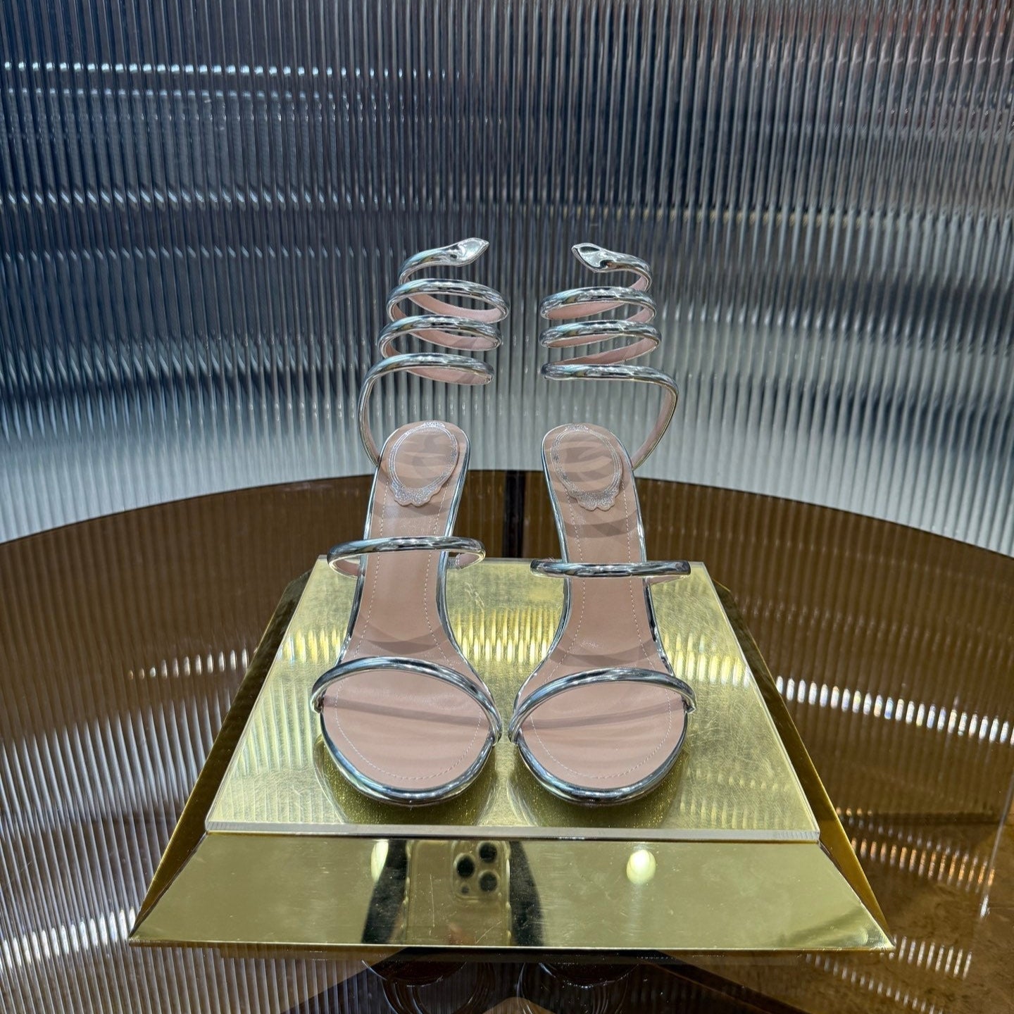 RC 25C Snake-Shaped Sandals 9.5cm Silver Sheepskin 310632