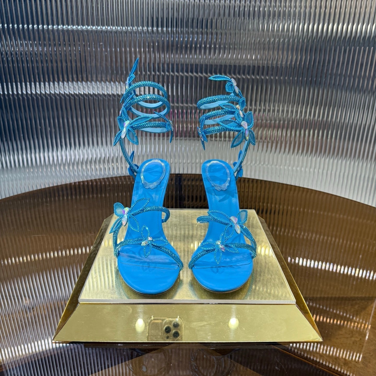 RC 25C Butterfly Sandals Blue Silk Swarovski Crystal Diamond 339486