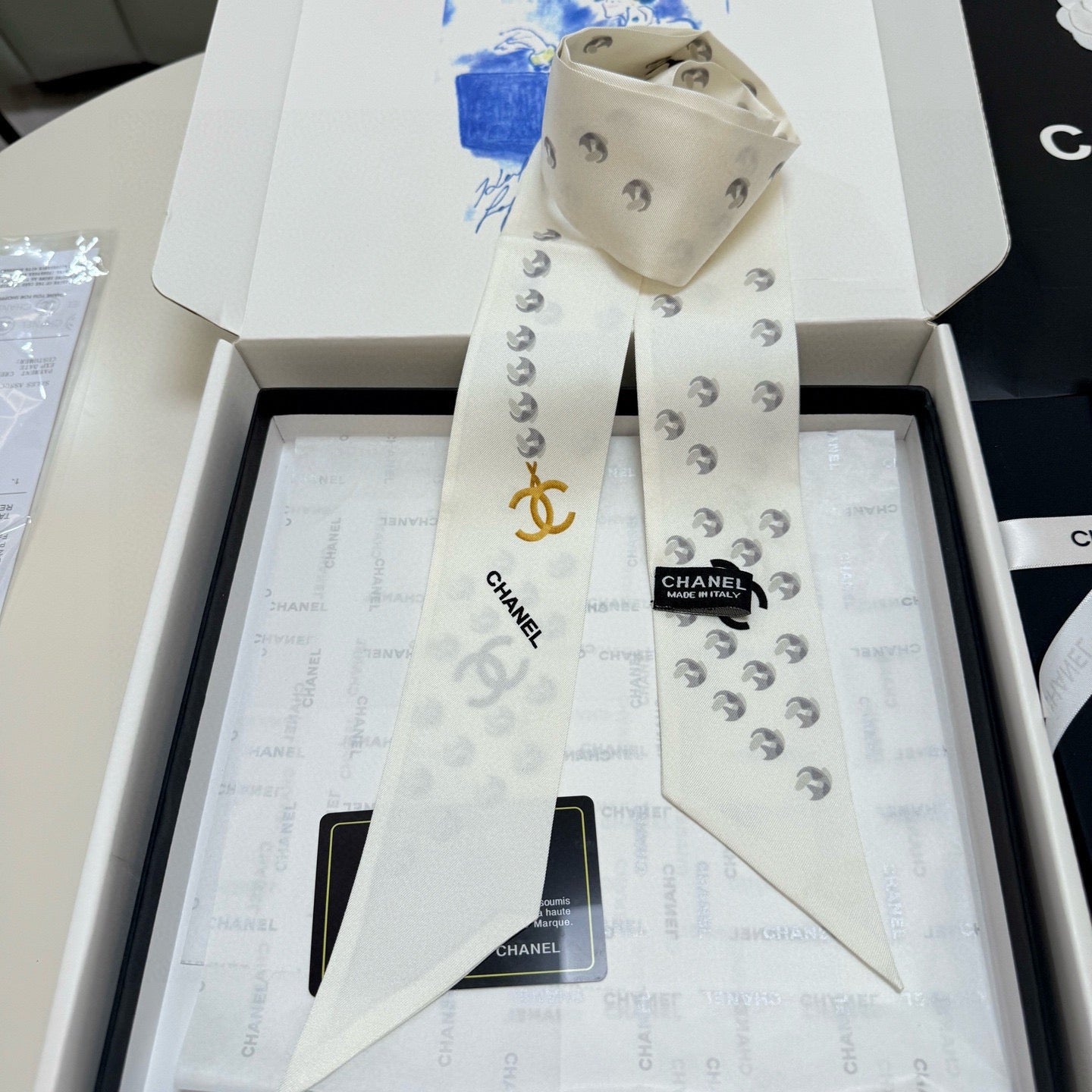 CC Twilly Mini Scarf 120cm White Mulberry Silk 949112