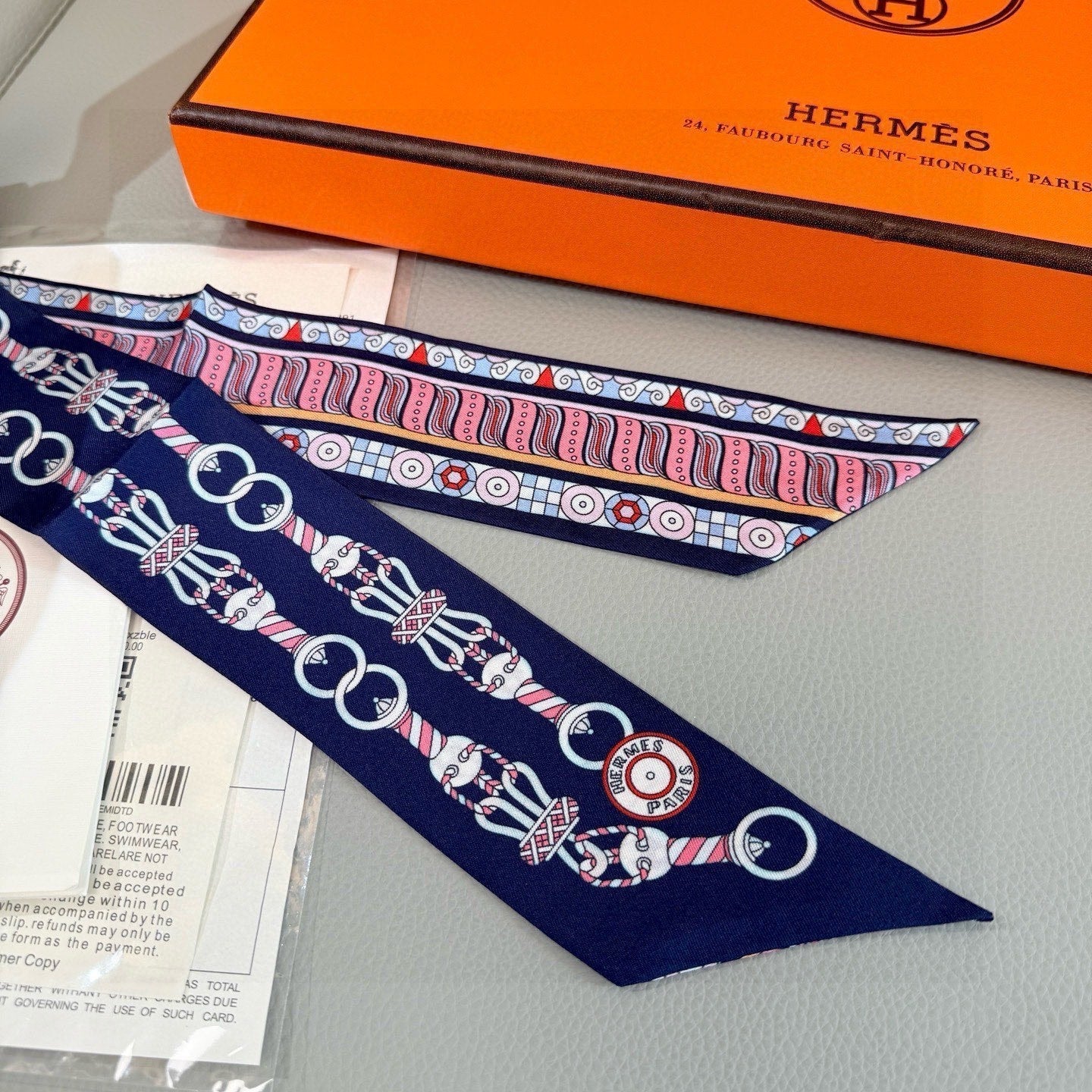 HM Twilly Mini Scarf 86CM Blue Pink Mulberry Silk 967448