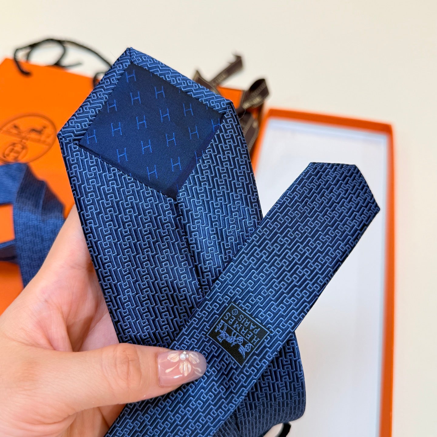 HM Tie Blue Twill Silk 327132