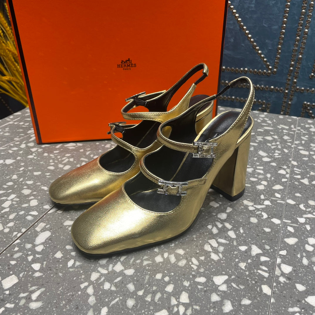 HM Jackie 80 Pump Gold Cowhide  962921