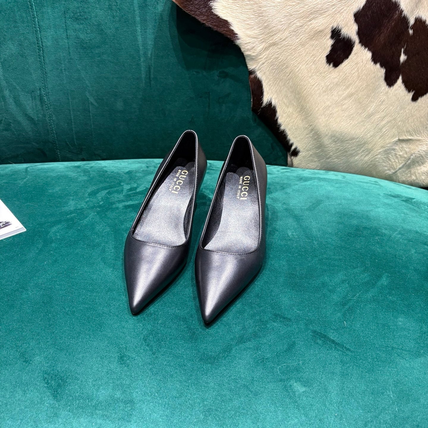 GG Pointed-Toe Slingback Black Leather 741256