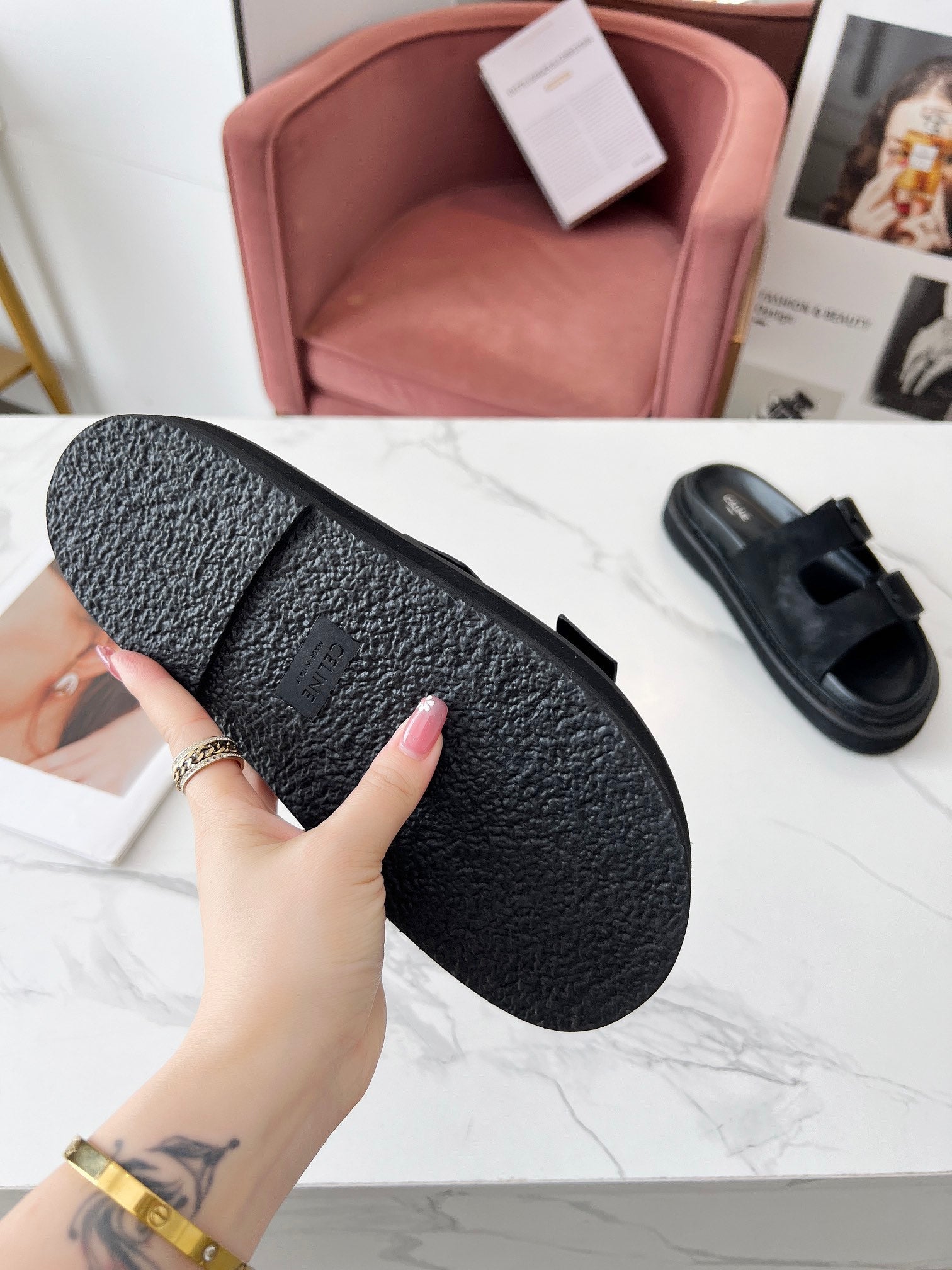 Celine 26s Sandals Hardware Buckles Black Suede Leather 982640