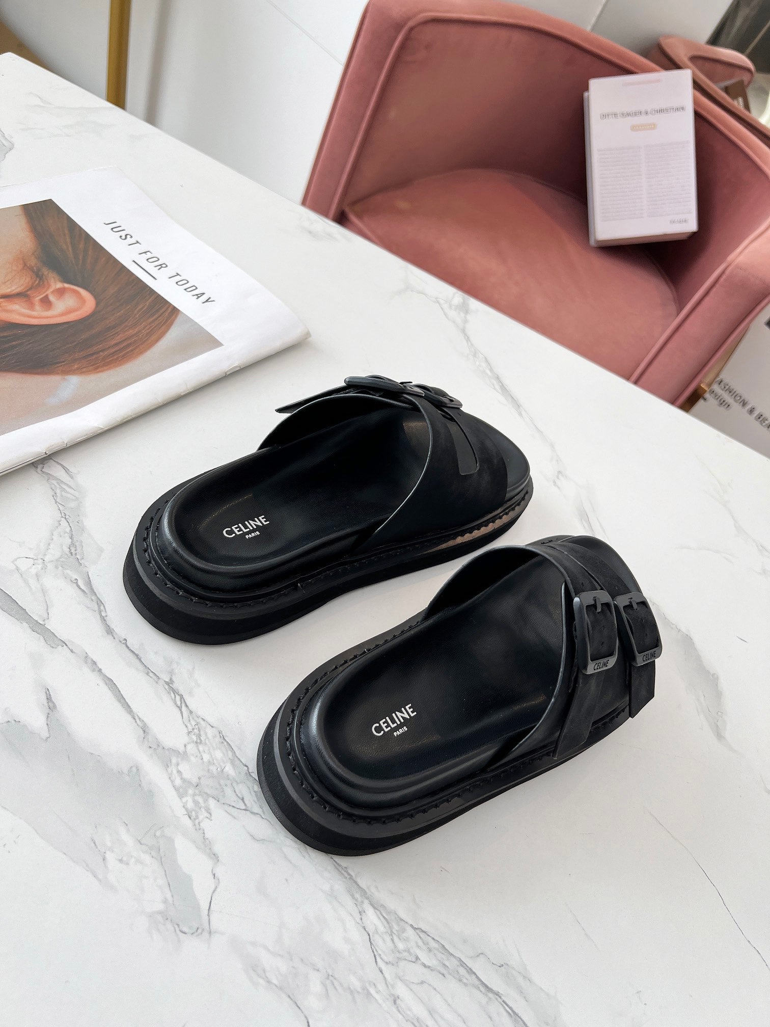 Celine 26s Sandals Hardware Buckles Black Suede Leather 982640
