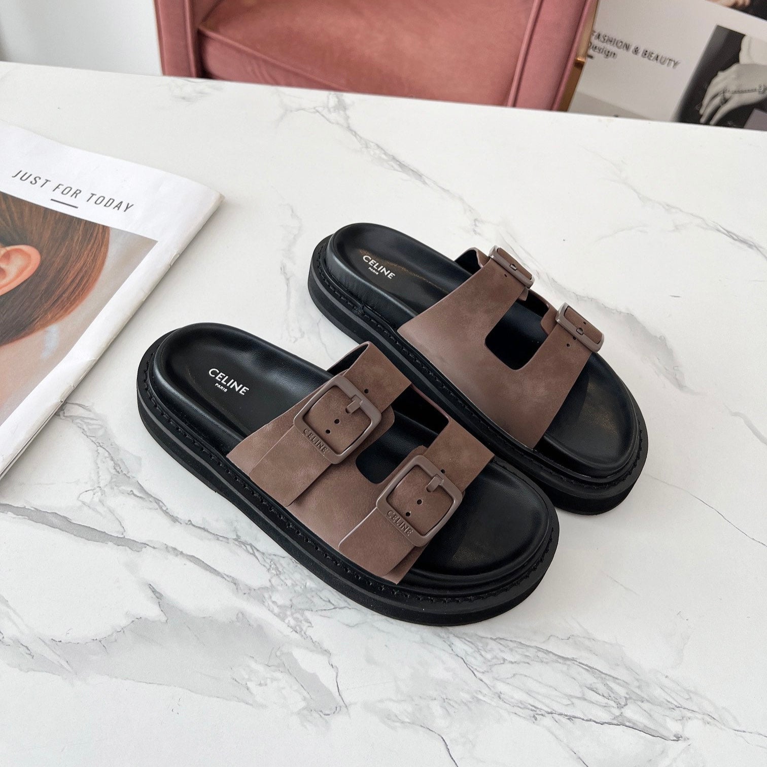 Celine 25C Dad Sandal Mule Ivory Brown Leather 238144