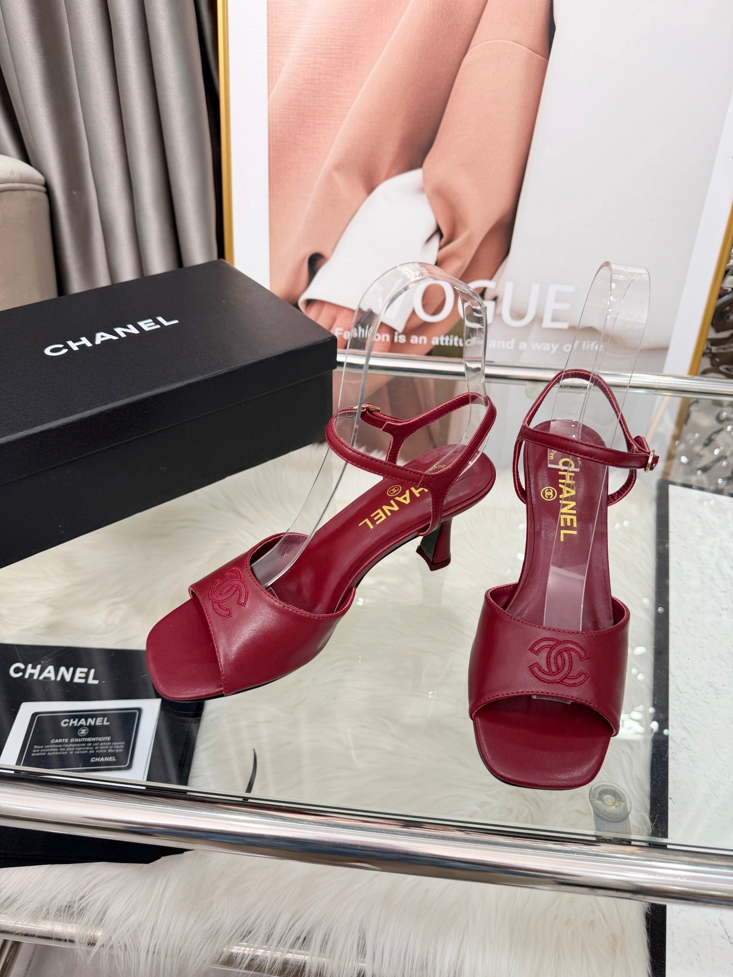 CC 2026B Métiers d'Art Sandals Burgundy Leather 970175