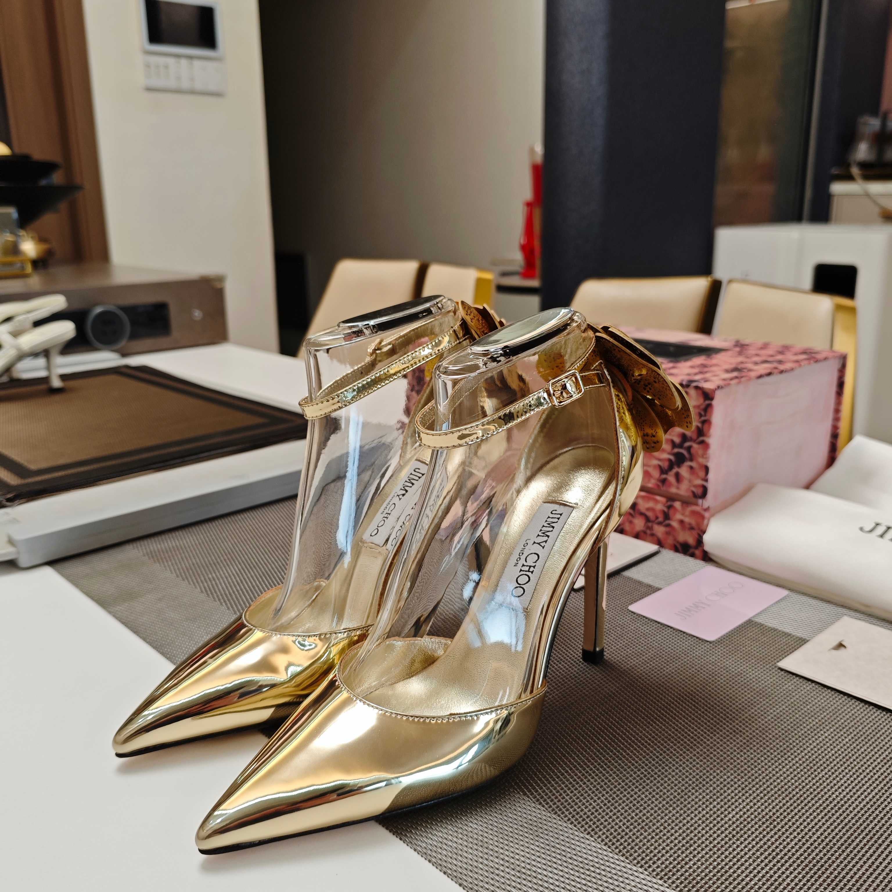 Jimmy Choo Marja Pumps 10cm Gold Metallic Leather 900899