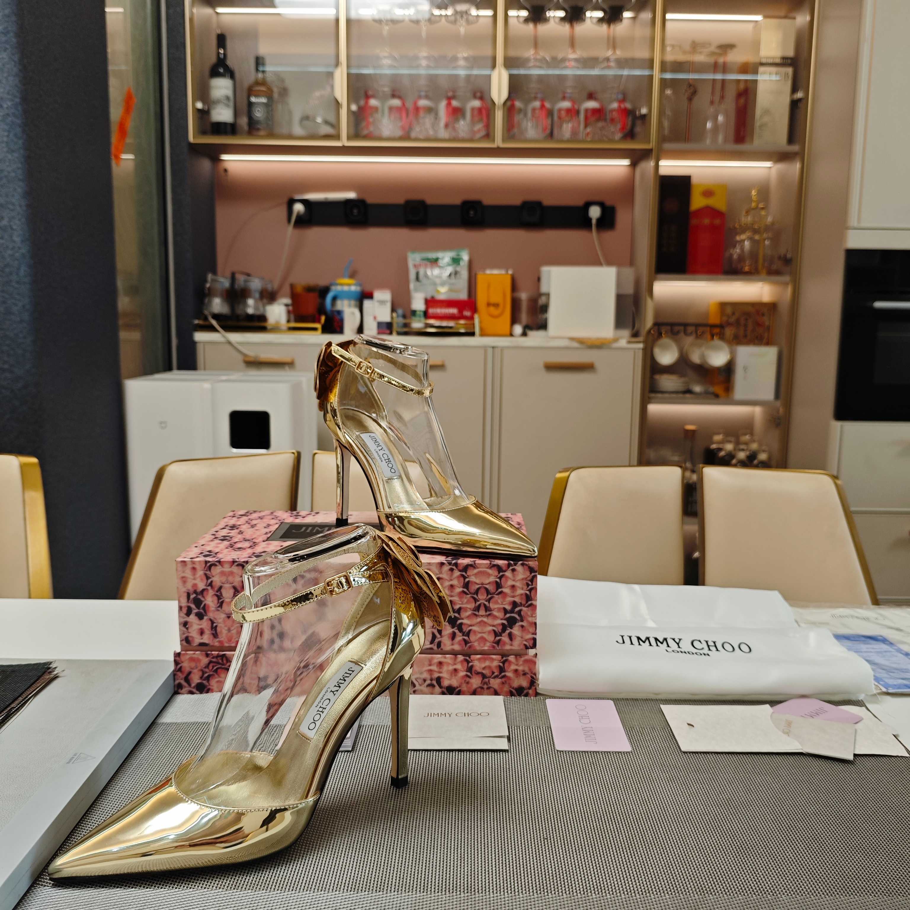 Jimmy Choo Marja Pumps 10cm Gold Metallic Leather 900899