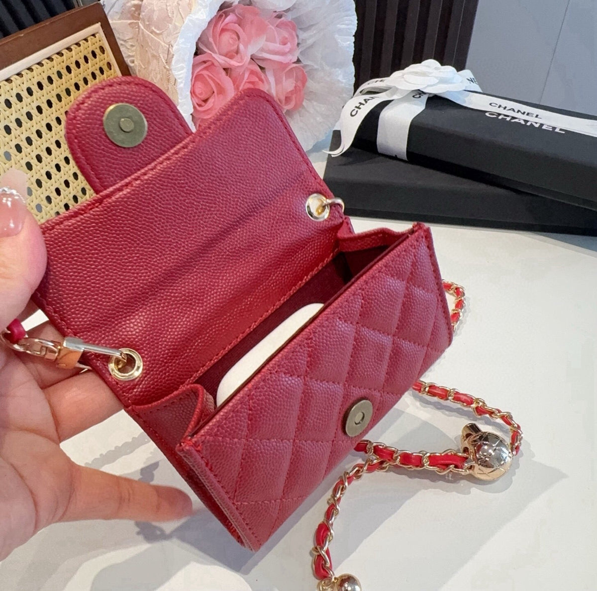Chanel Bags Wallet On Chain Mini Belt Bag Red Caviar 548668