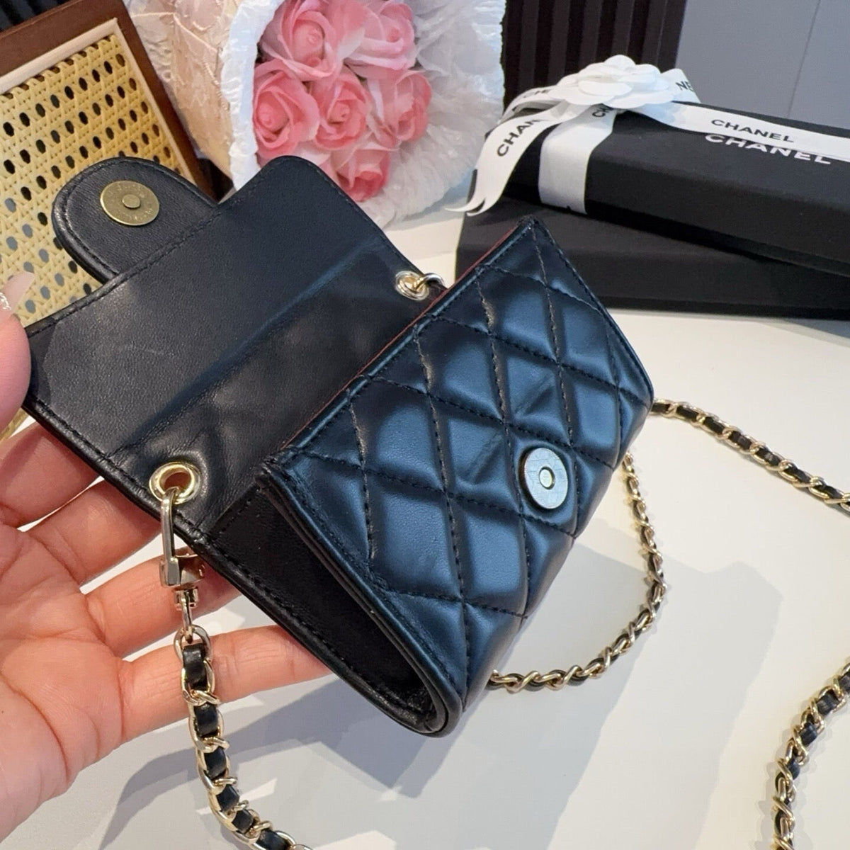 Chanel Bags Wallet On Chain Mini Belt Bag Black Lambskin 548669