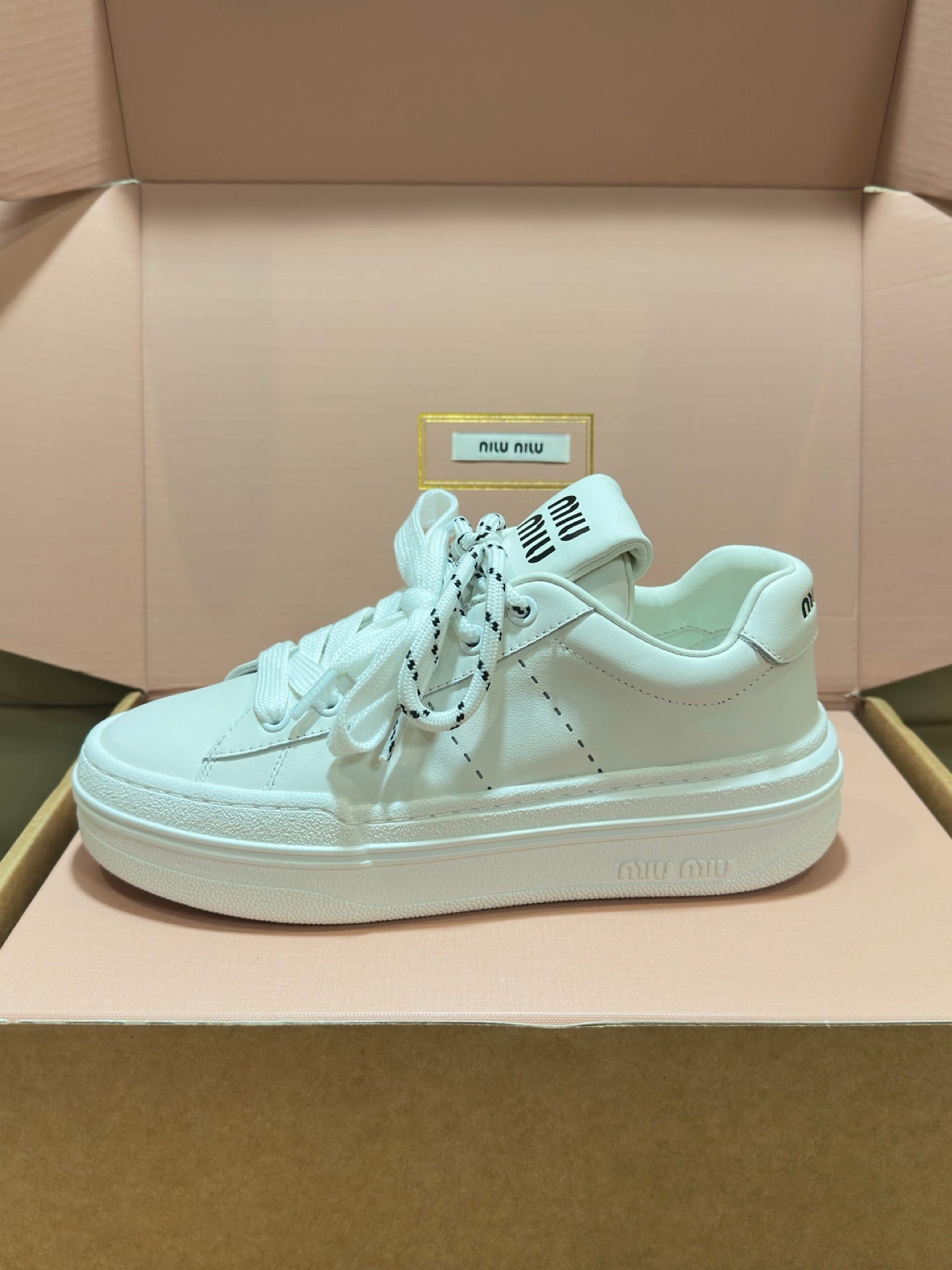 Miu Bleached Leather Sneakers Off White Leather 940987