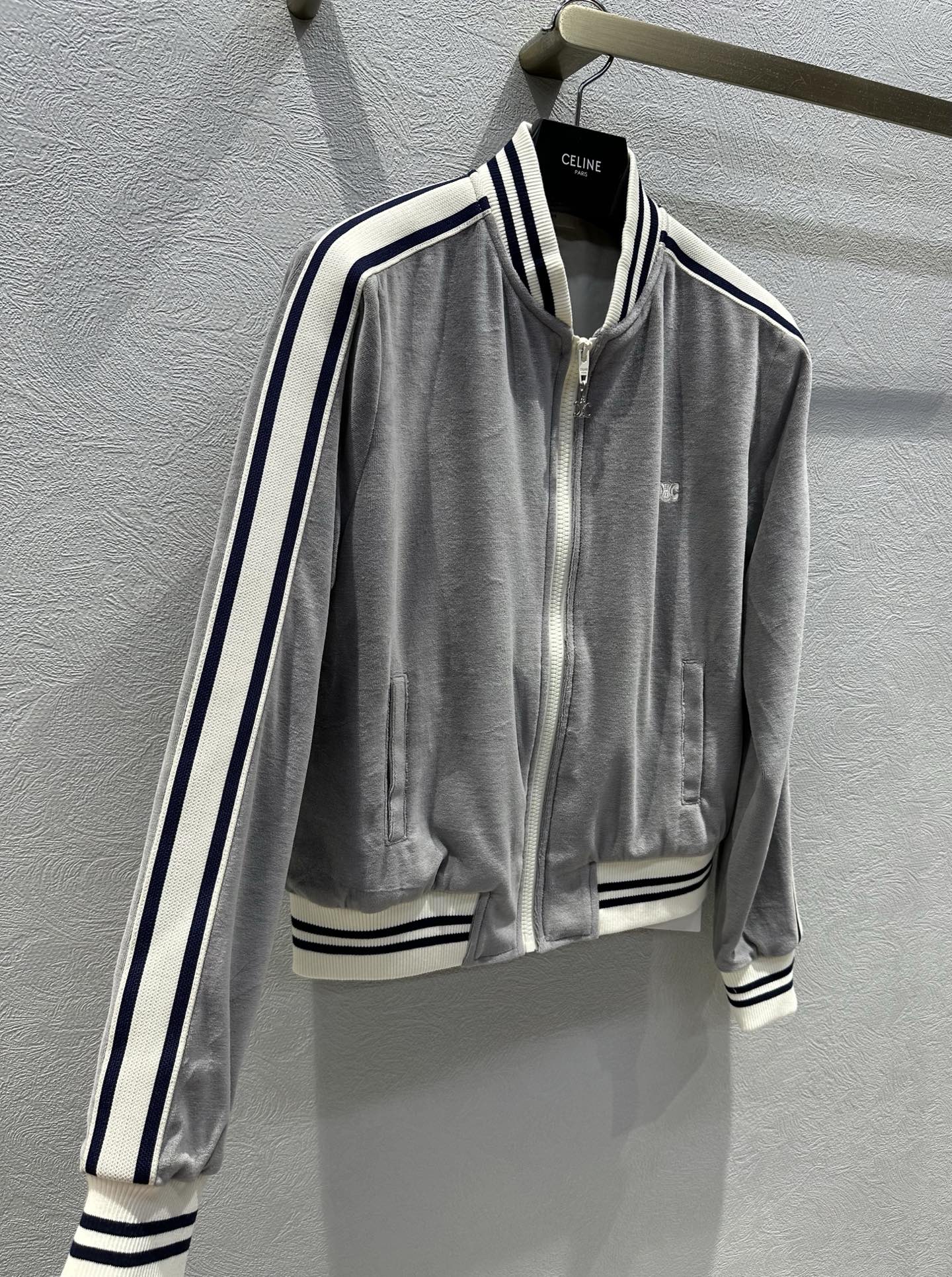 Celine 25 Jacket Grey White Velvet Cotton