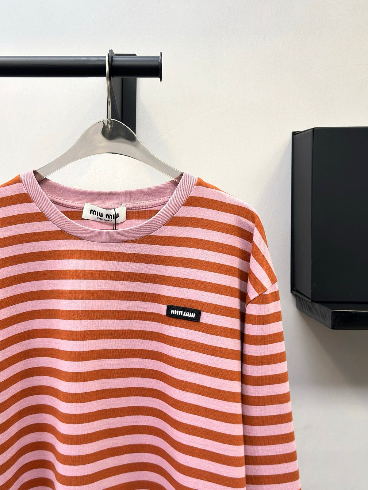 Miu Miu 26s Pink and Brown Striped Long-Sleeve Cotton T-Shirt 447724