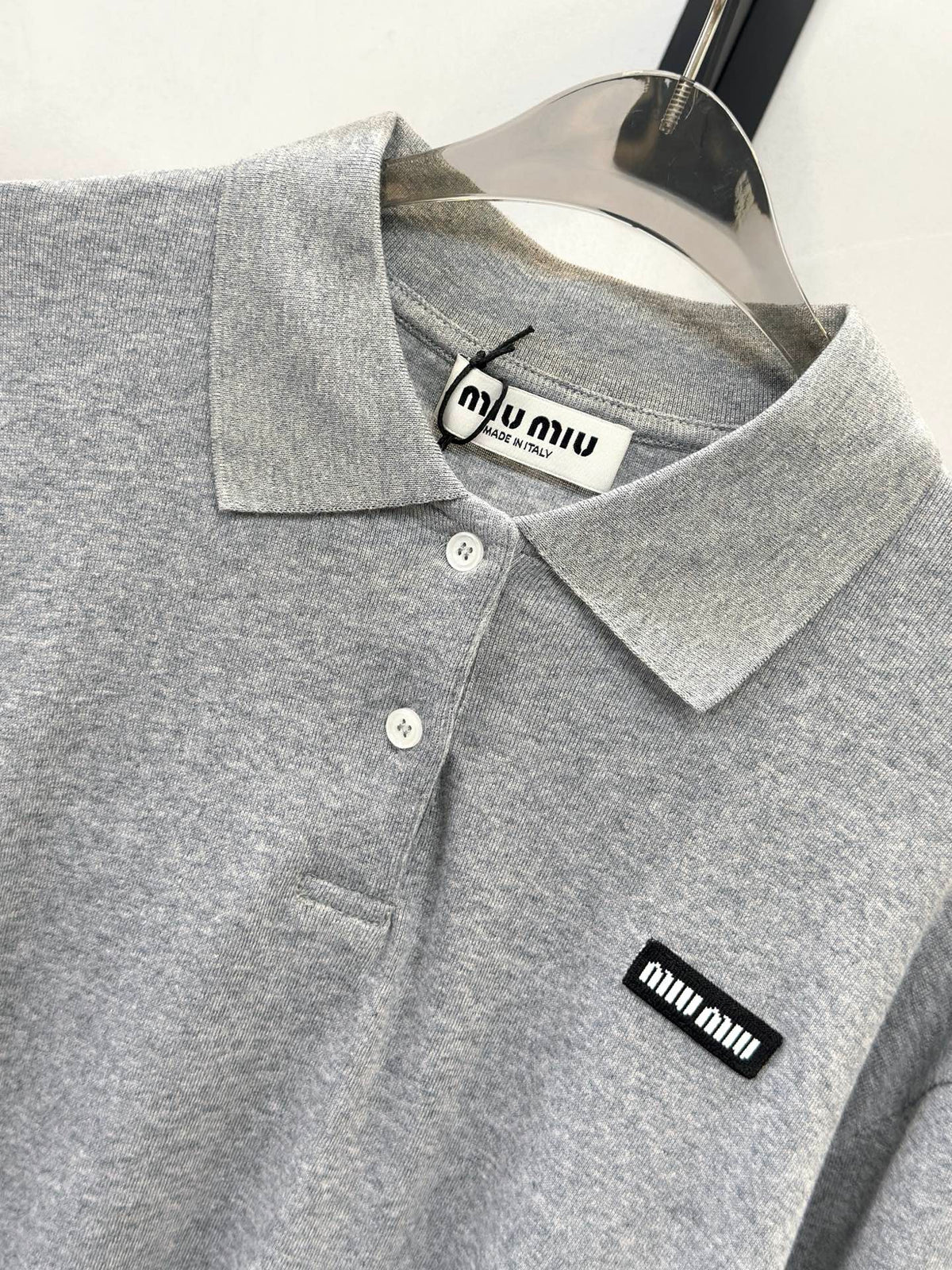 Miu Miu 26s Grey Long-Sleeve Cotton Polo Shirt 447721