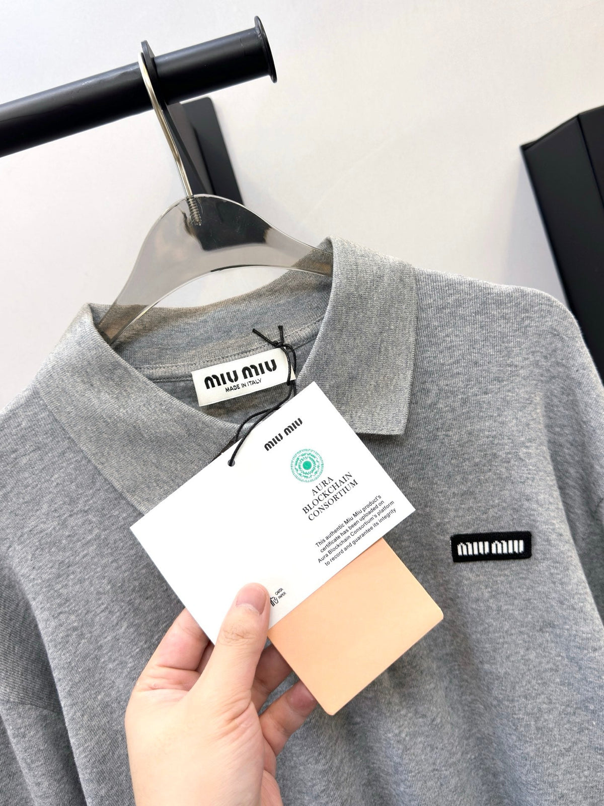 Miu Miu 26s Grey Long-Sleeve Cotton Polo Shirt 447721
