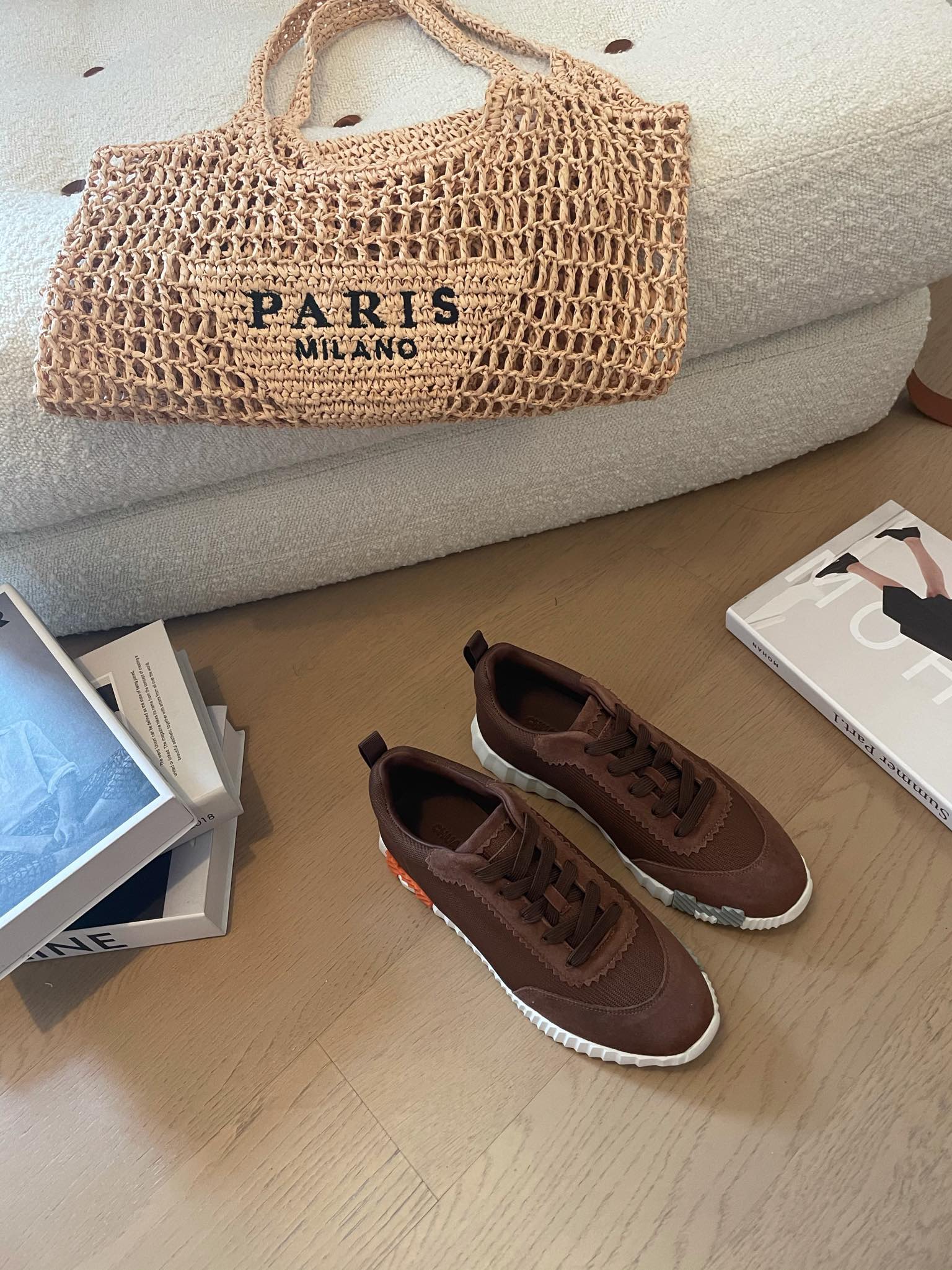 HM Bouncing 35 Sneakers Chocolate Canvas & Suede Goatskin H Orange
