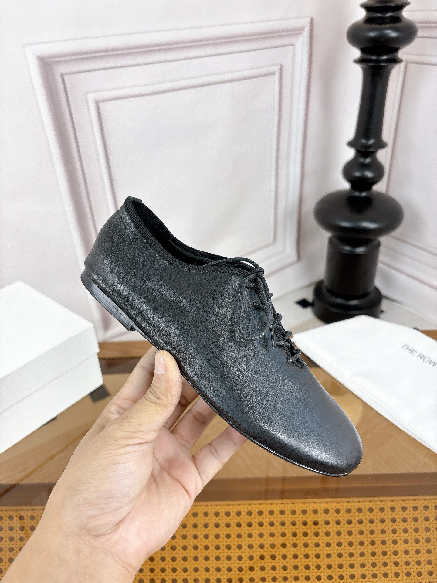 The Row Deep Mouth Slip-on Loafers Black Leather 931970