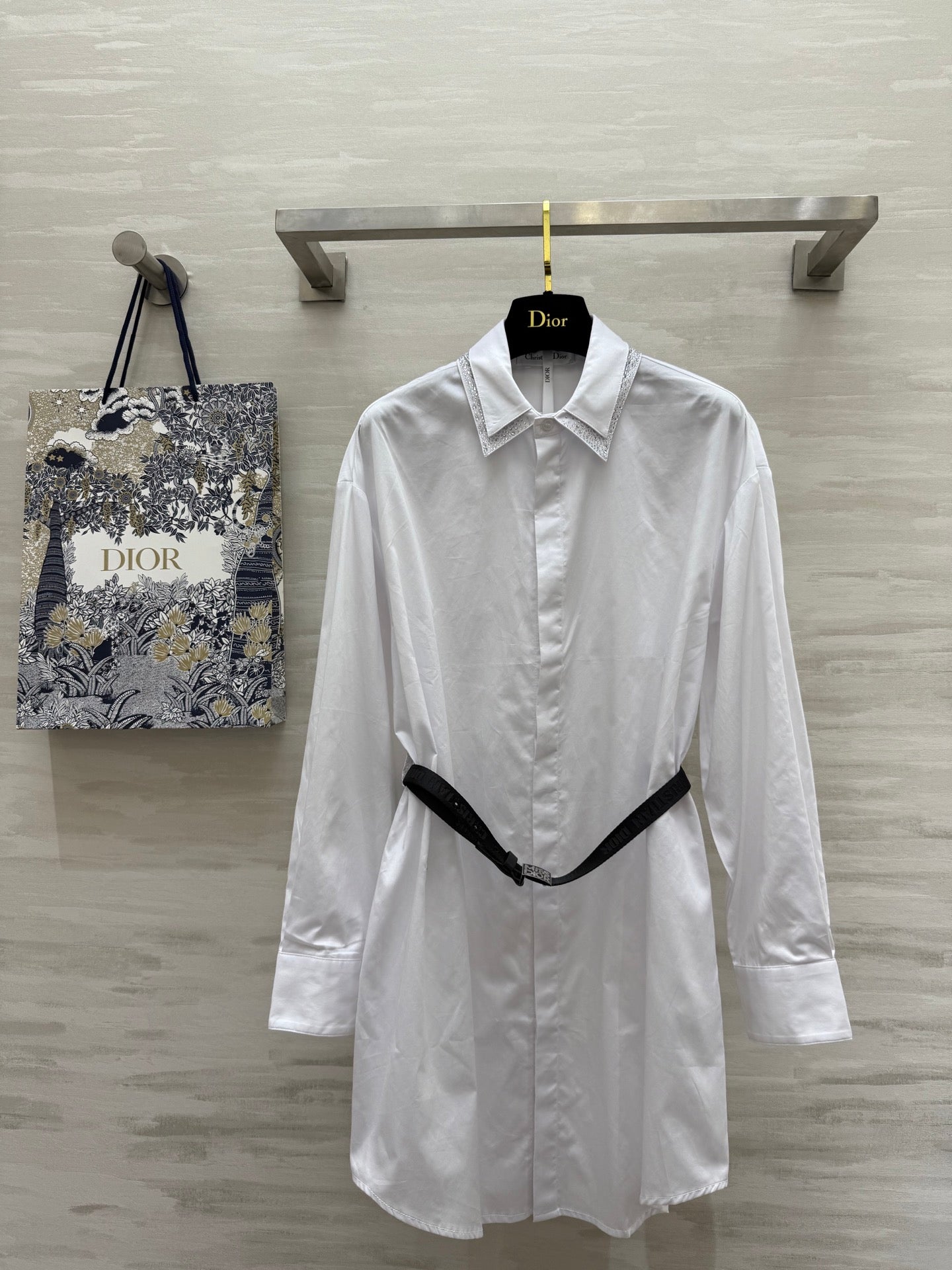 CD Belt Shirt Dress White cotton