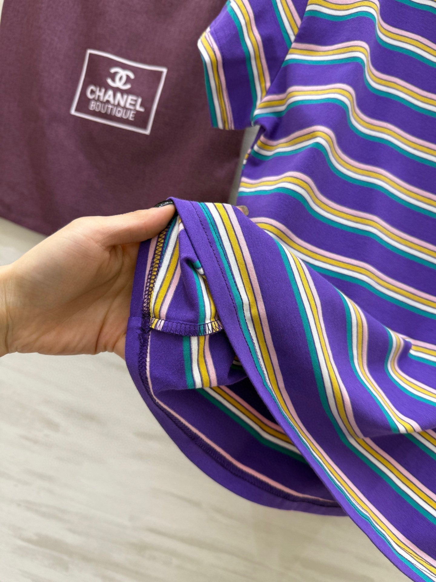 CC Strip Beaded T-shirt Purple Cotton