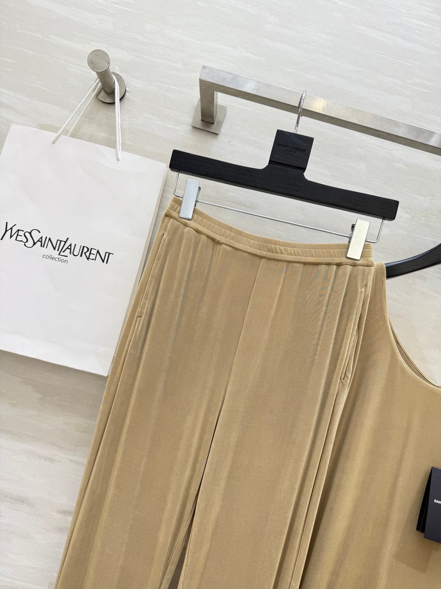 YSL 25 Vest Pant Set Beige Acetate