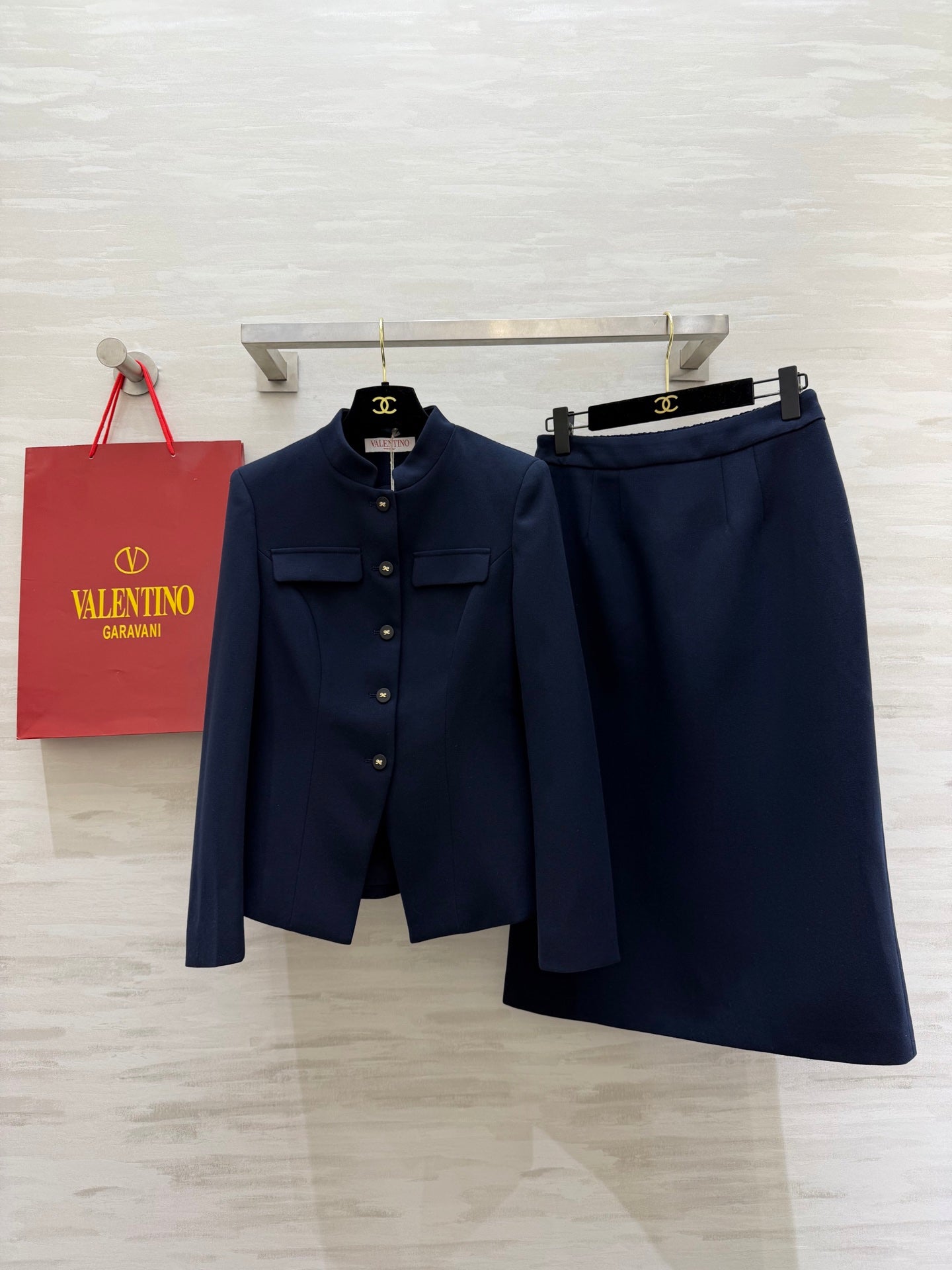 Valen Collar Elegant Set Navy Blue Cotton 343267