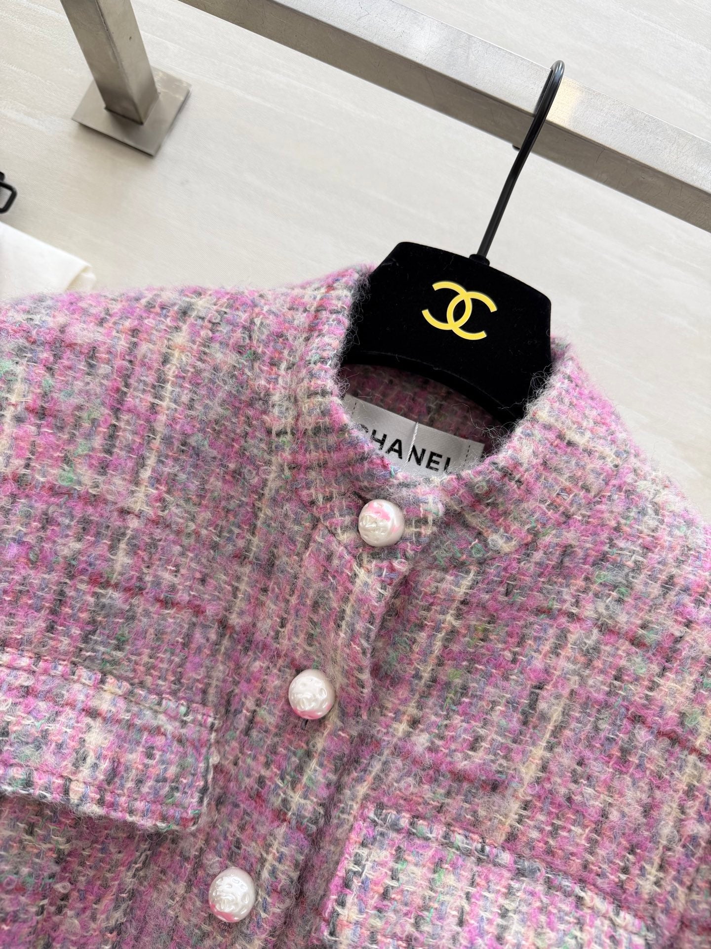 CC Woven Tweed Long-Sleeved Dress Pink Tweed 343192