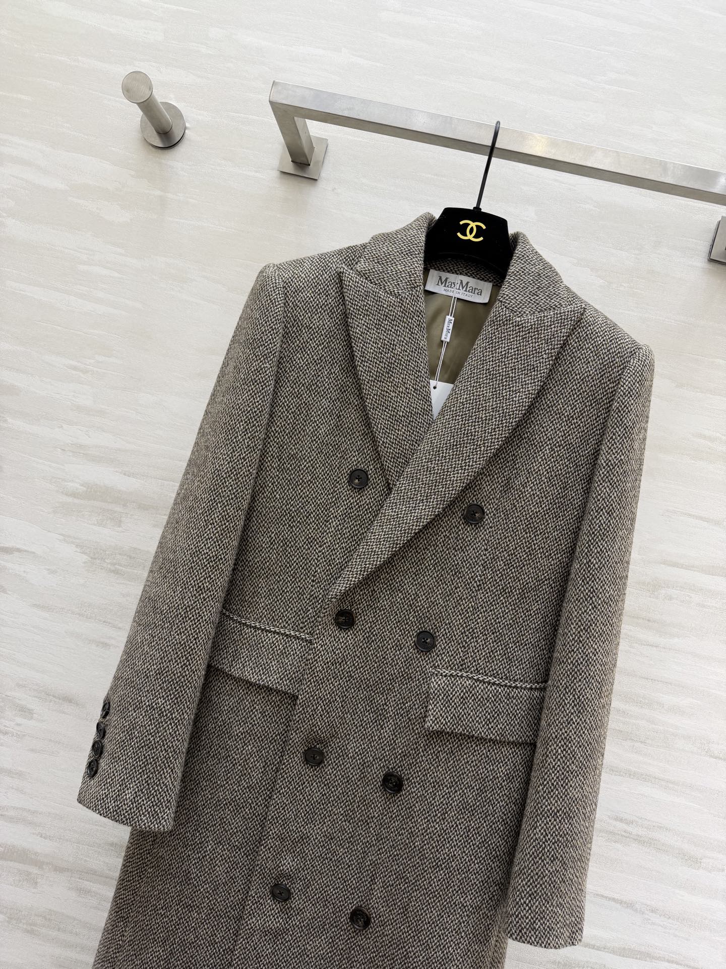 Max Mara 26s Set Coat & Vest White Black Wool 344822