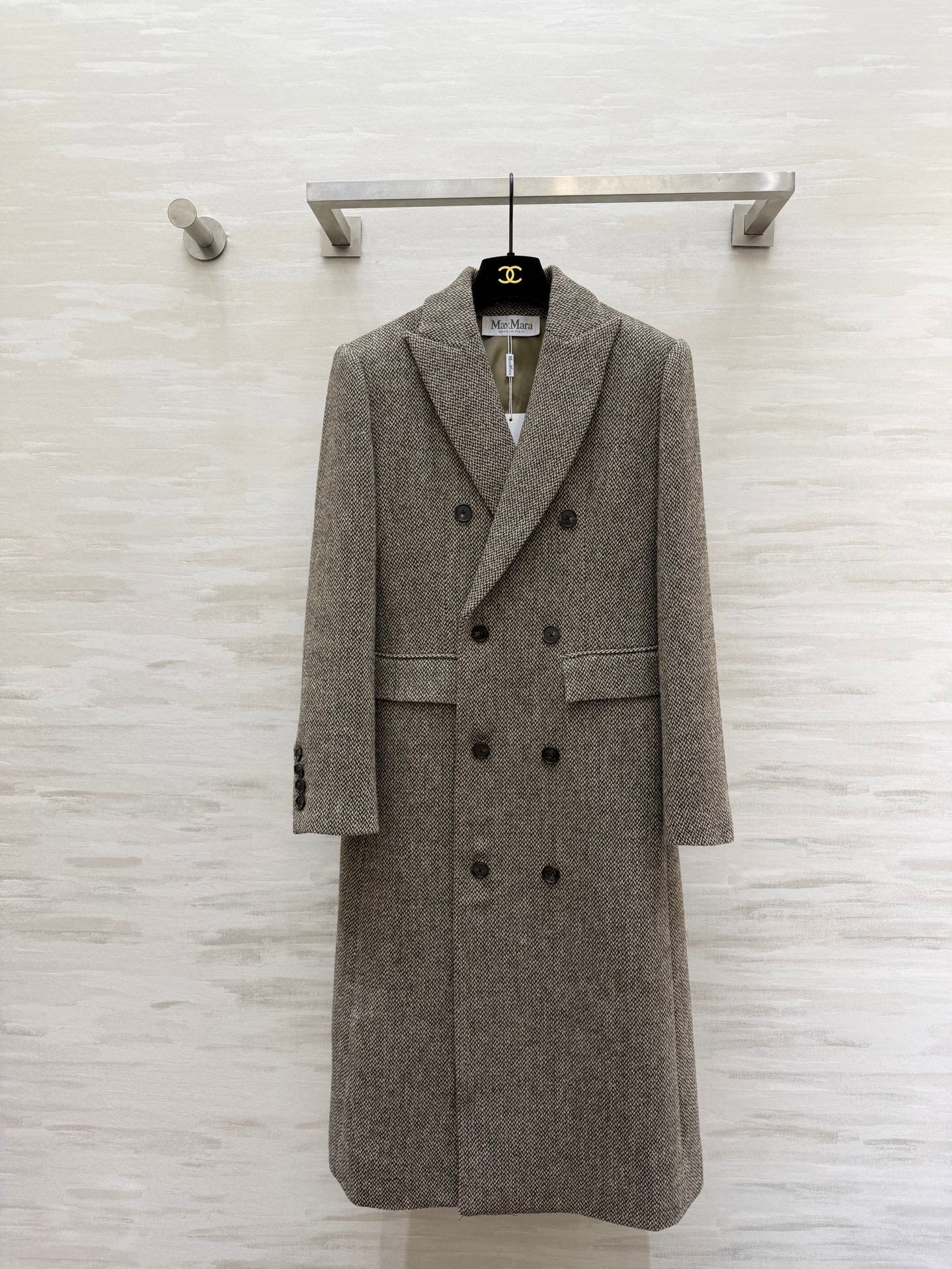 Max Mara 26s Set Coat & Vest White Black Wool 344822