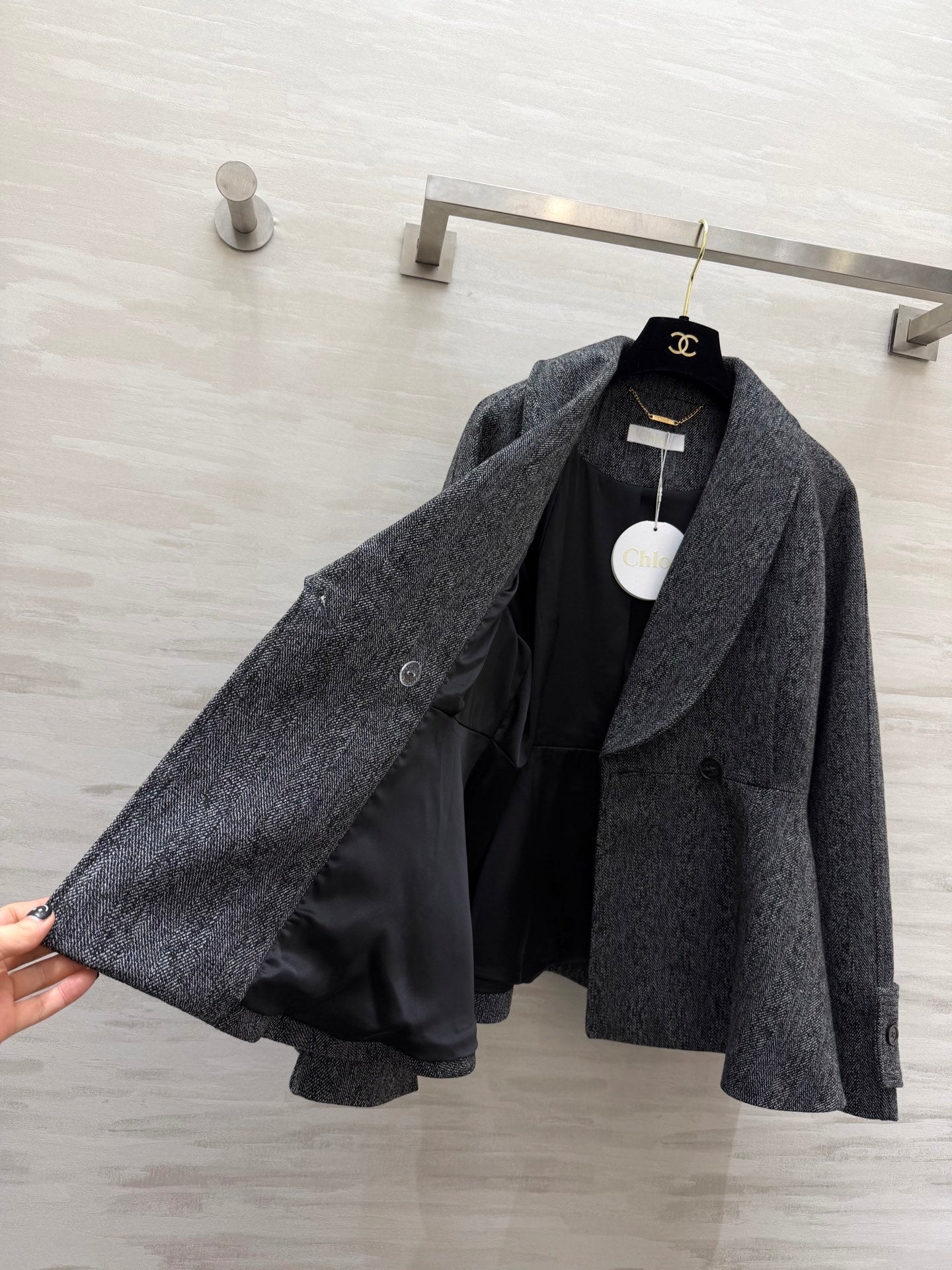 Chloe 26s Coat White Black Wool Tweed 344812
