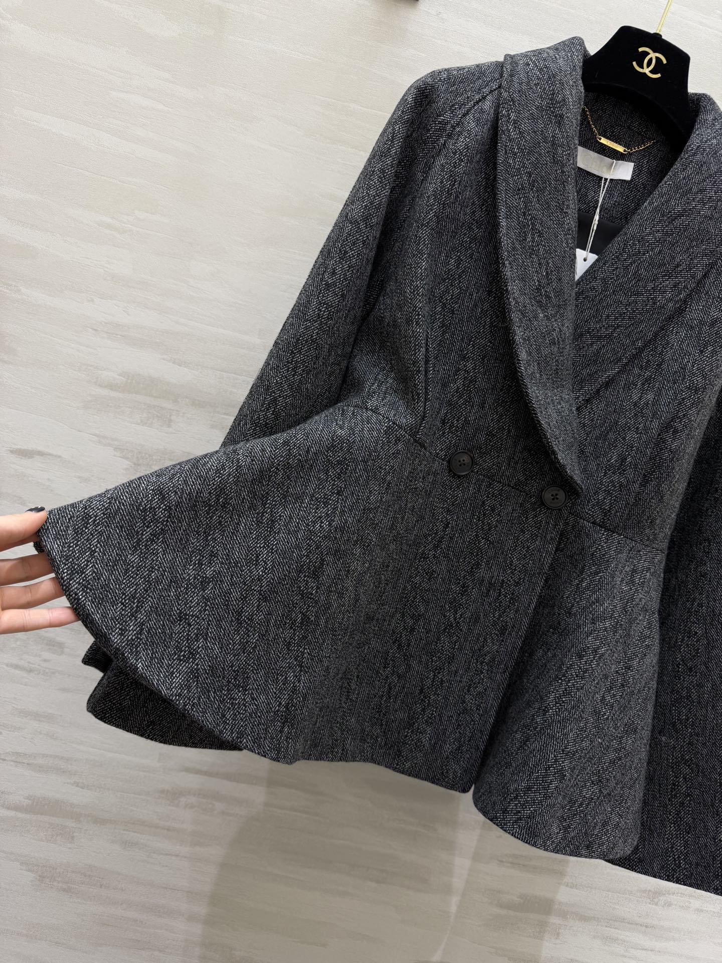 Chloe 26s Coat White Black Wool Tweed 344812