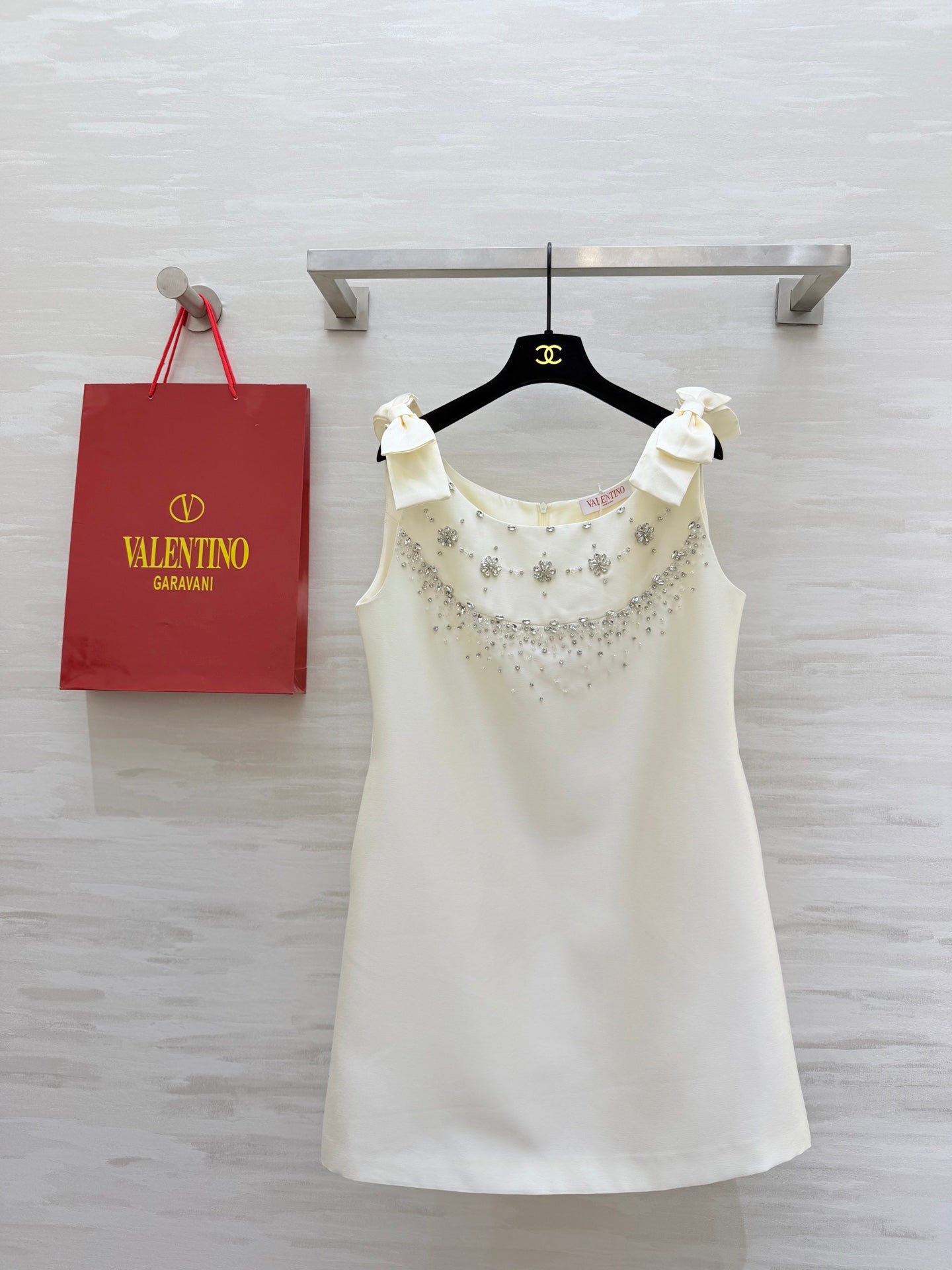 Valen 26s Rhinestone Beaded Dress White Cotton 344749