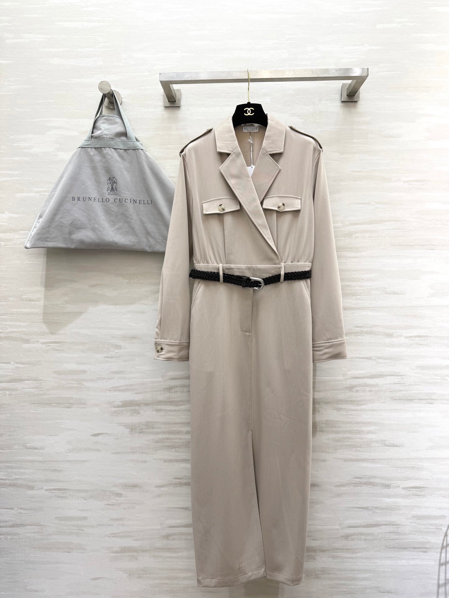Brunello Cucinelli 26s Suit-Style Dress Light Taupe Cotton