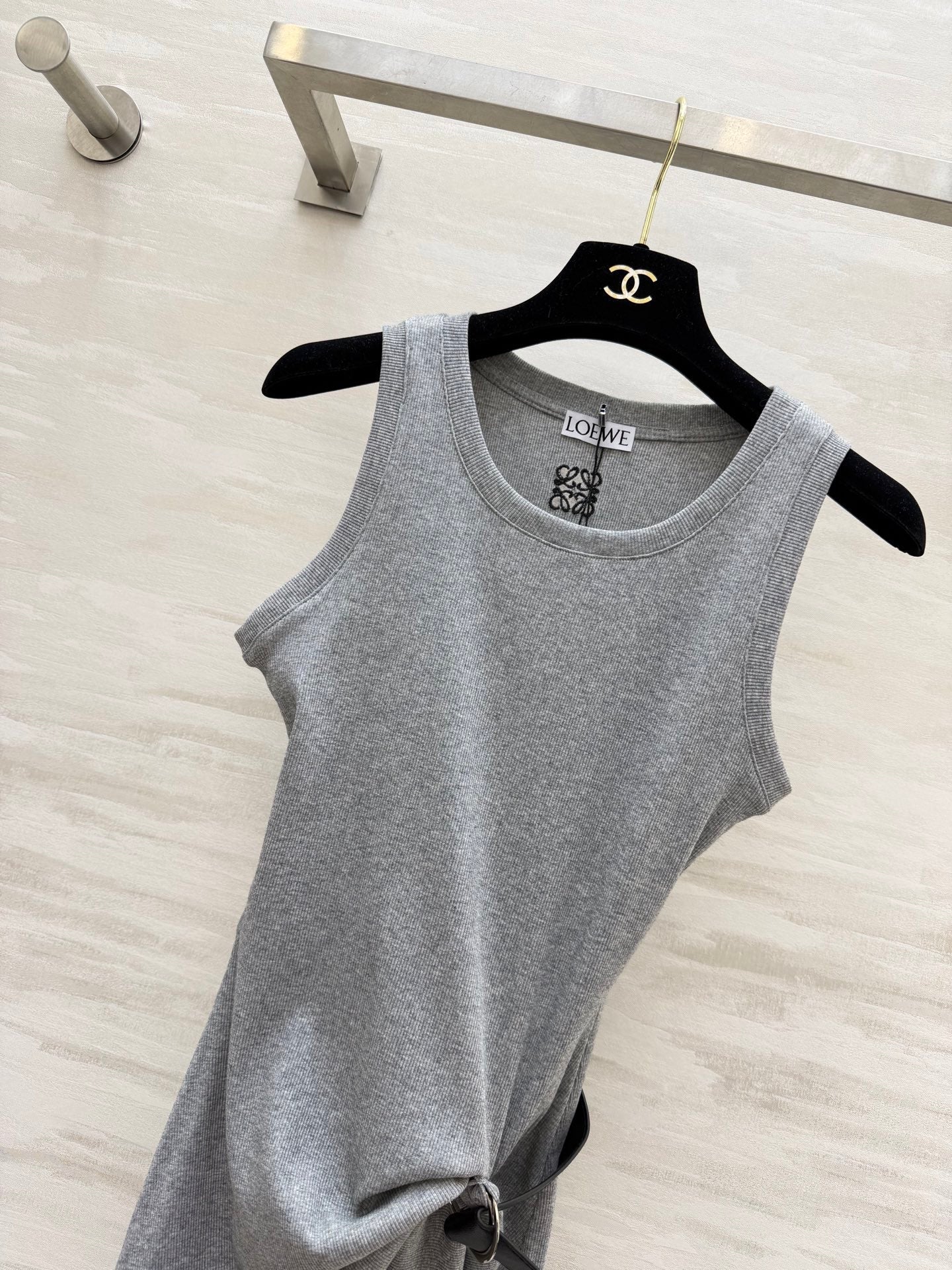 Loewe 26s Ribbed Vest With Belt Grey Cotton 363678
