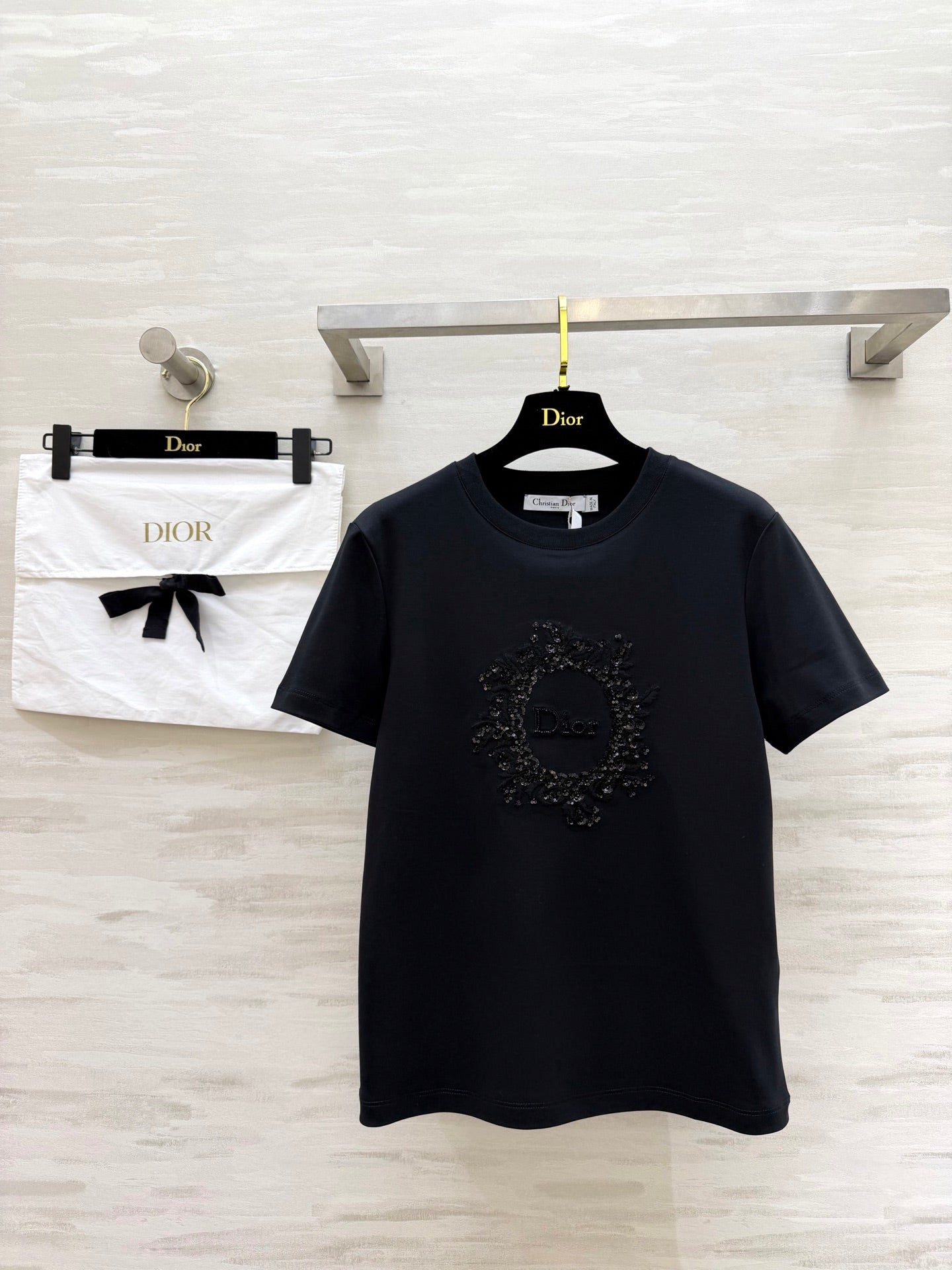 CD 26s T-shirt 3D Hand-Beaded Black Cotton 363659