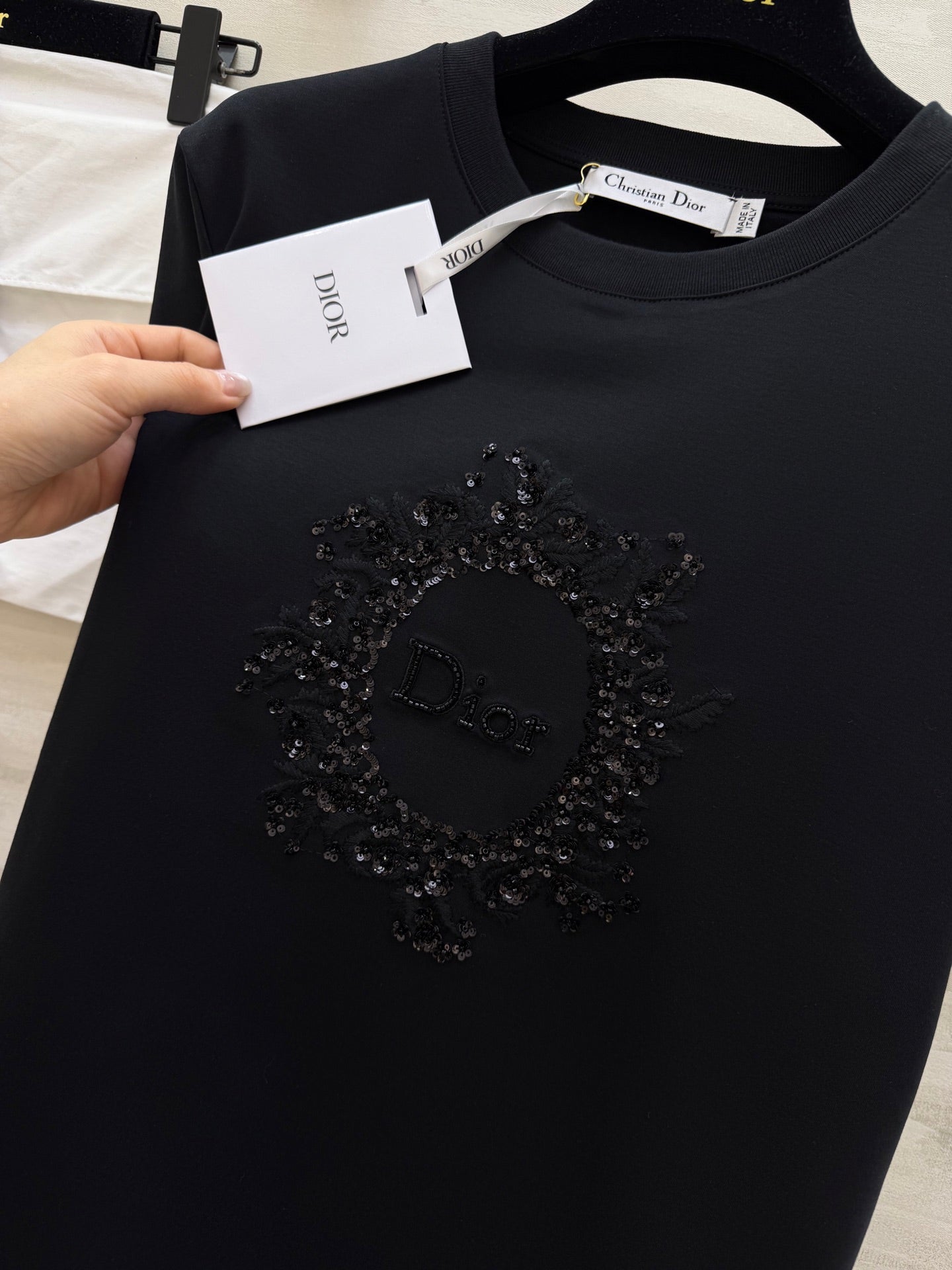 CD 26s T-shirt 3D Hand-Beaded Black Cotton 363659