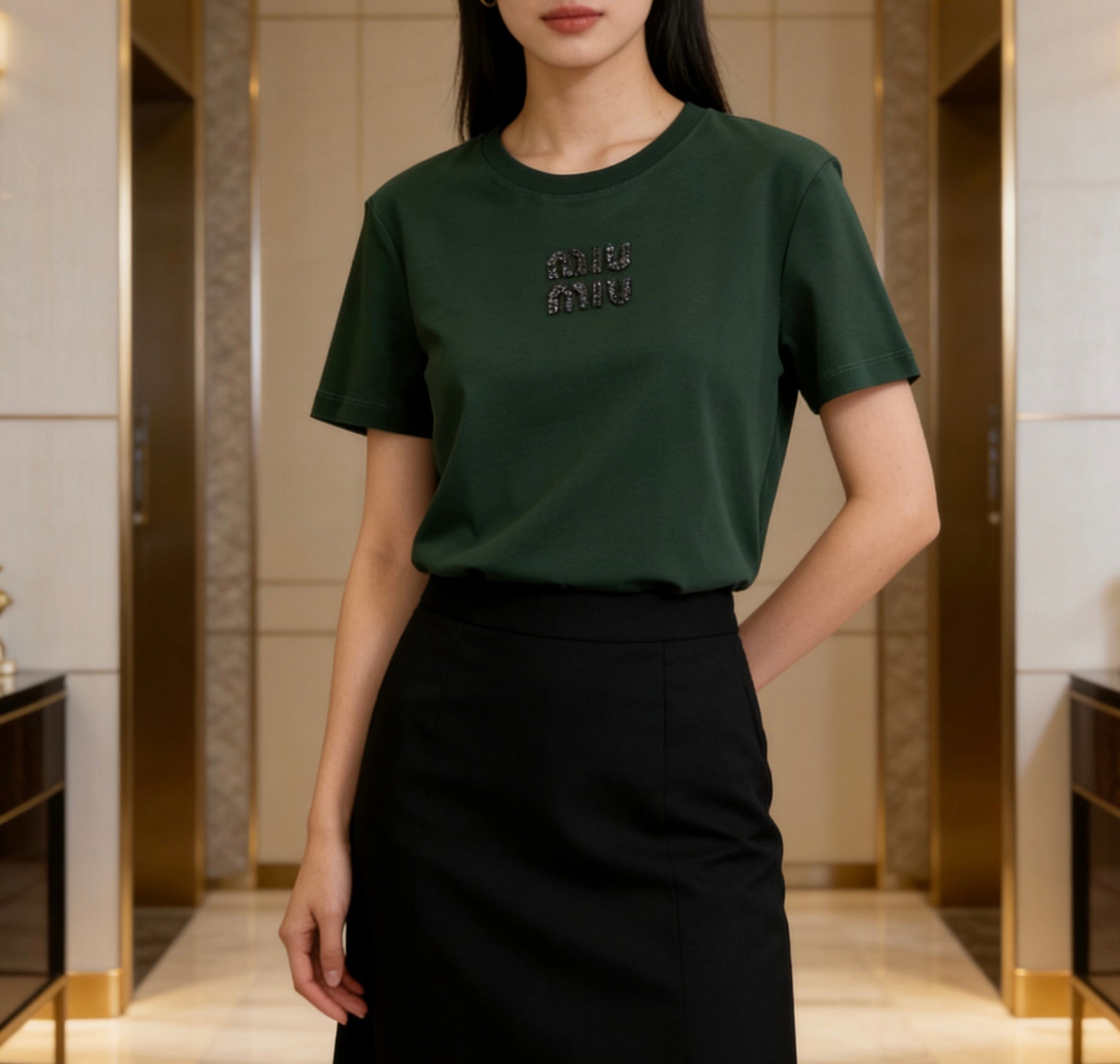 Miu 26s Short-Sleeve T-Shirt Green Cotton 363641
